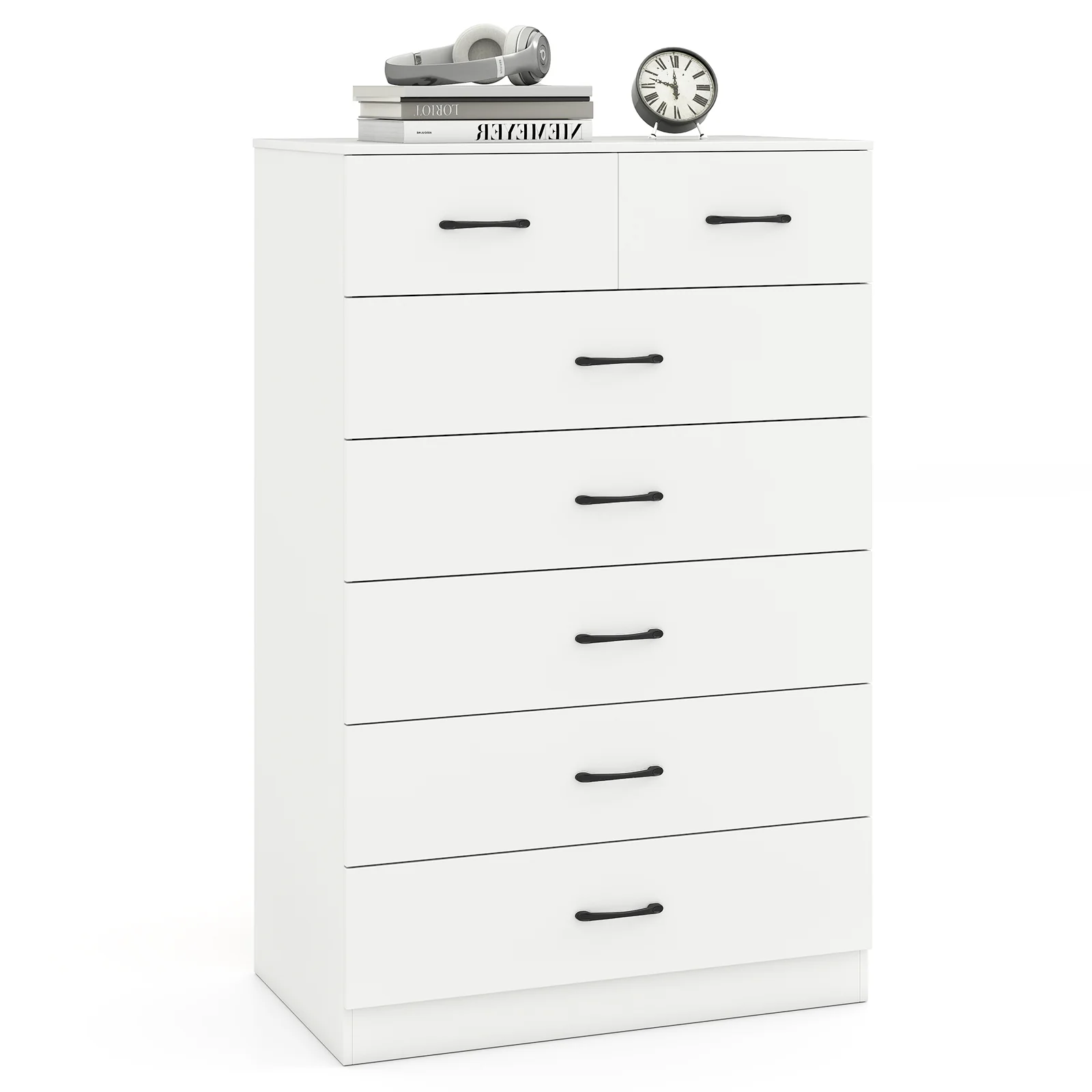 7-Drawer Tall Dresser, Metal Handles, Anti-Tipping Kits, White