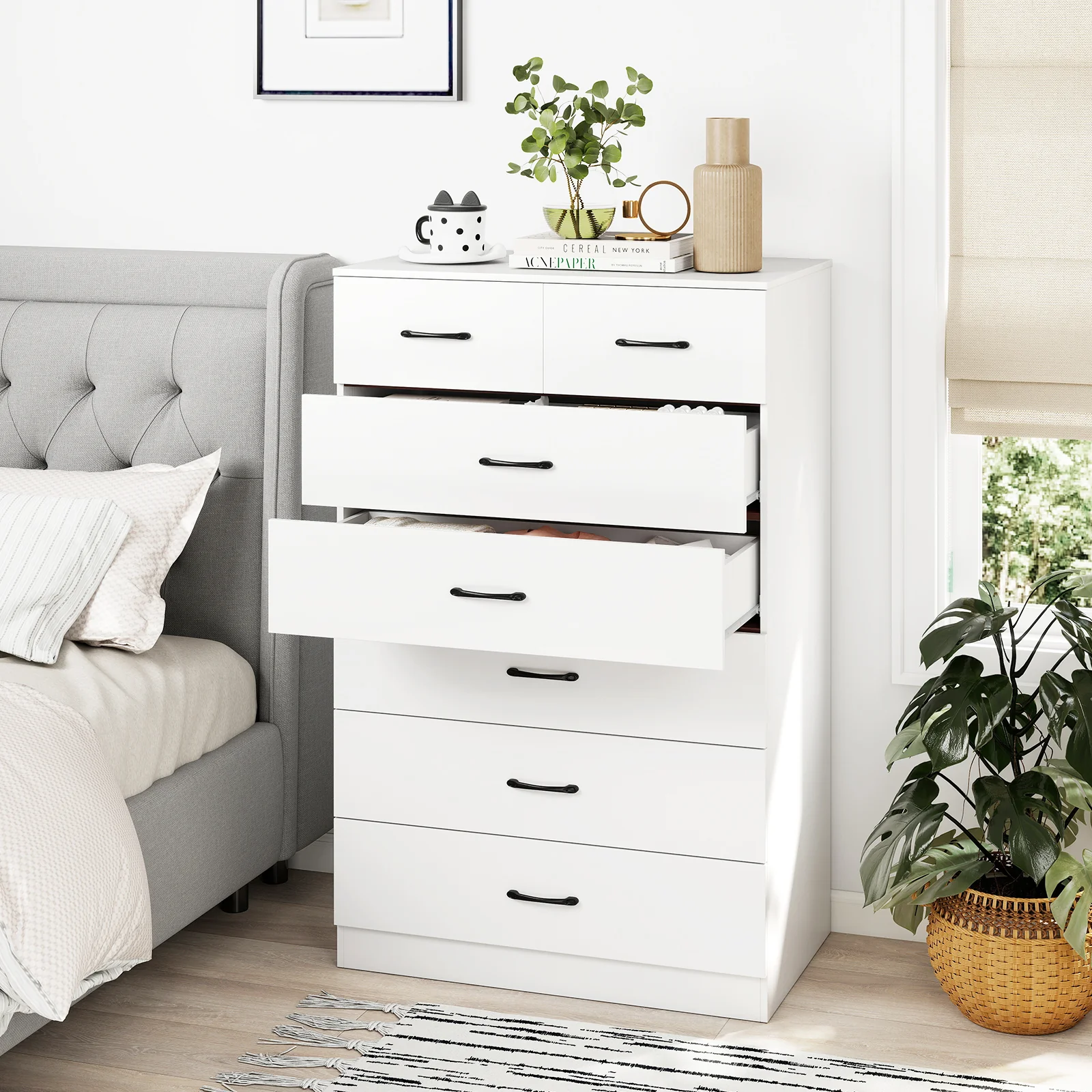 7-Drawer Tall Dresser, Metal Handles, Anti-Tipping Kits, White - Image 3