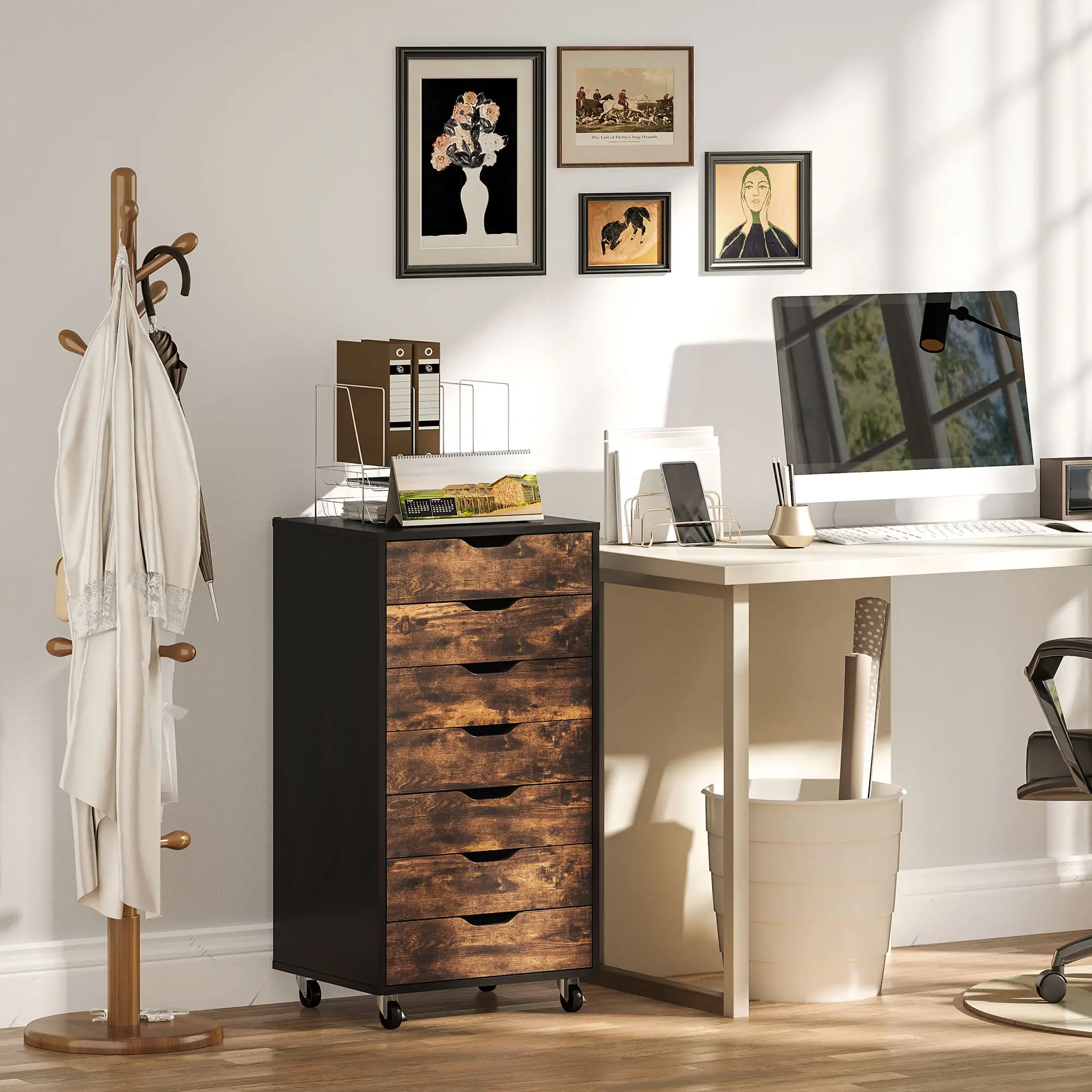 7-Drawer Vertical File Cabinet, 18.7"x15.6"x35.4", Rustic Brown - Image 2