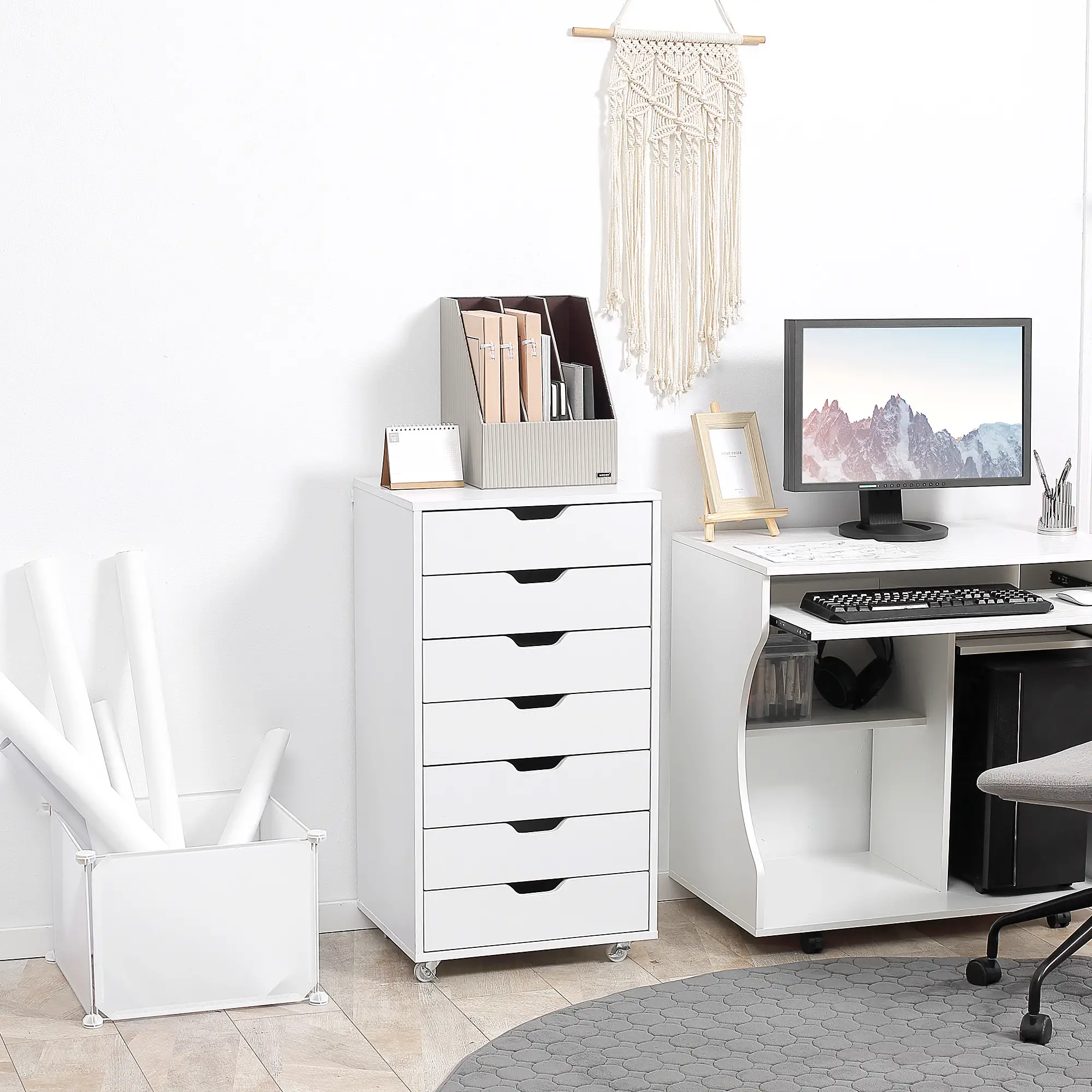 7-Drawer Vertical File Cabinet, Home Office Storage, 18.7"x15.6"x35.4", White - Image 2