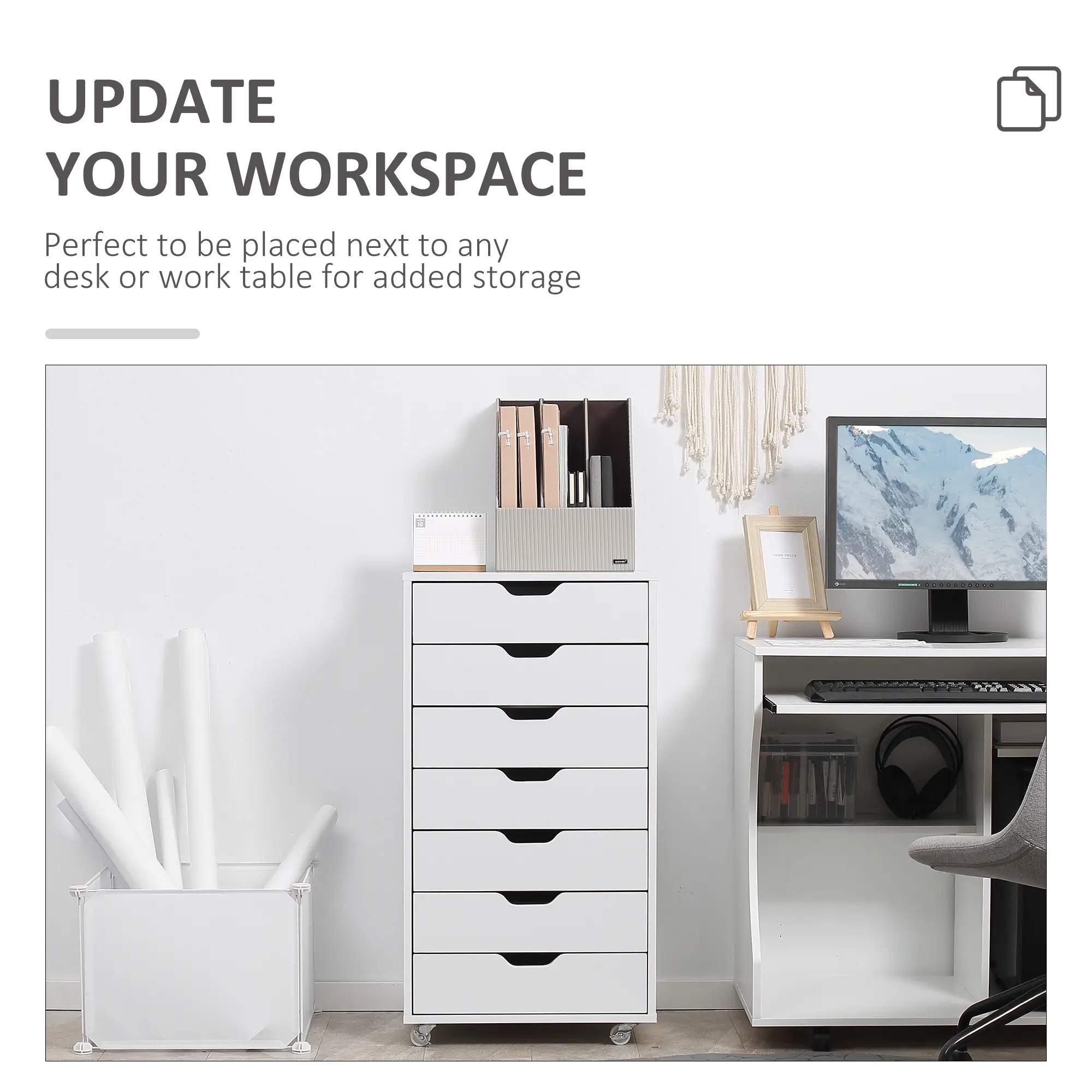 7-Drawer Vertical File Cabinet, Home Office Storage, 18.7"x15.6"x35.4", White - Image 4