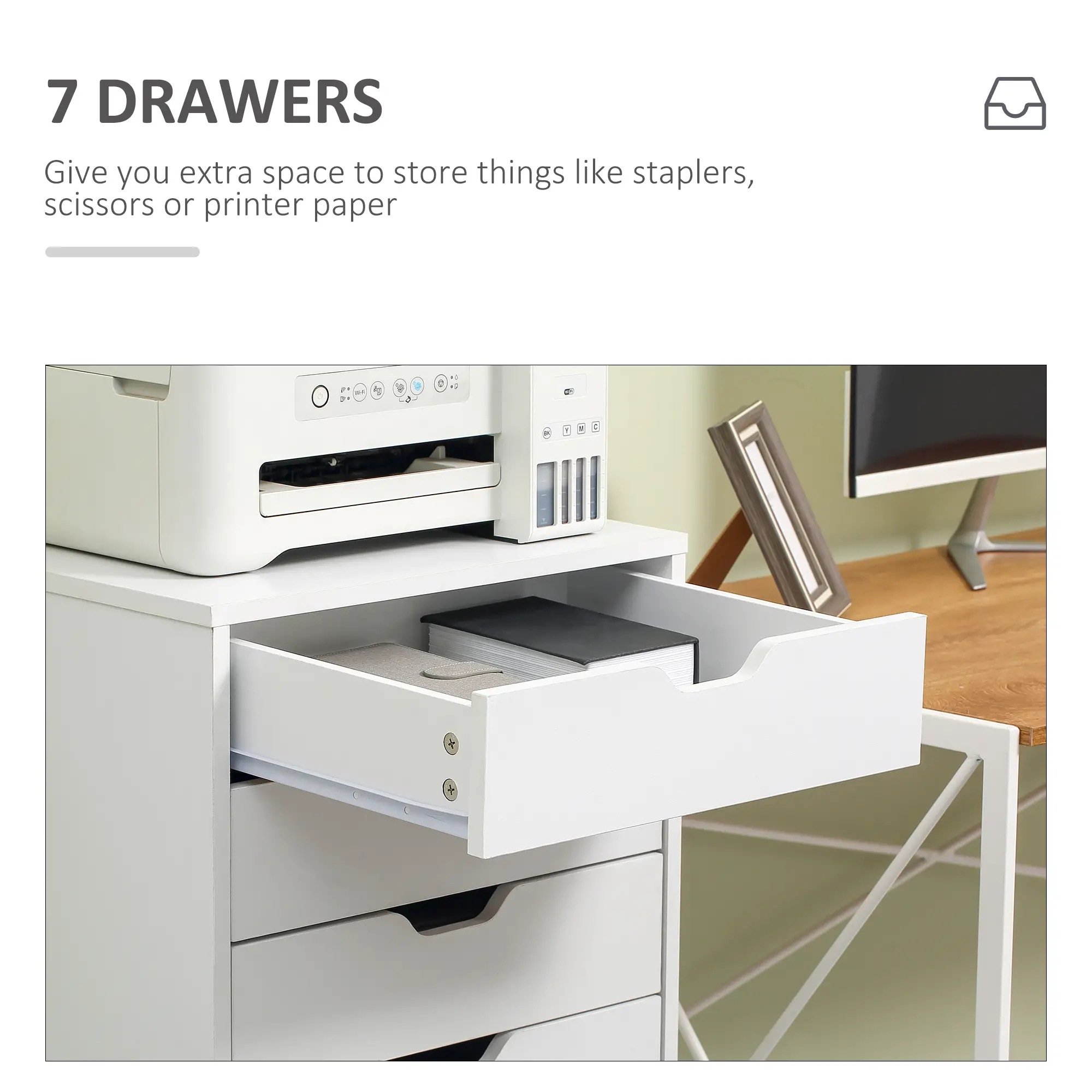 7-Drawer Vertical File Cabinet, Home Office Storage, 18.7"x15.6"x35.4", White - Image 5