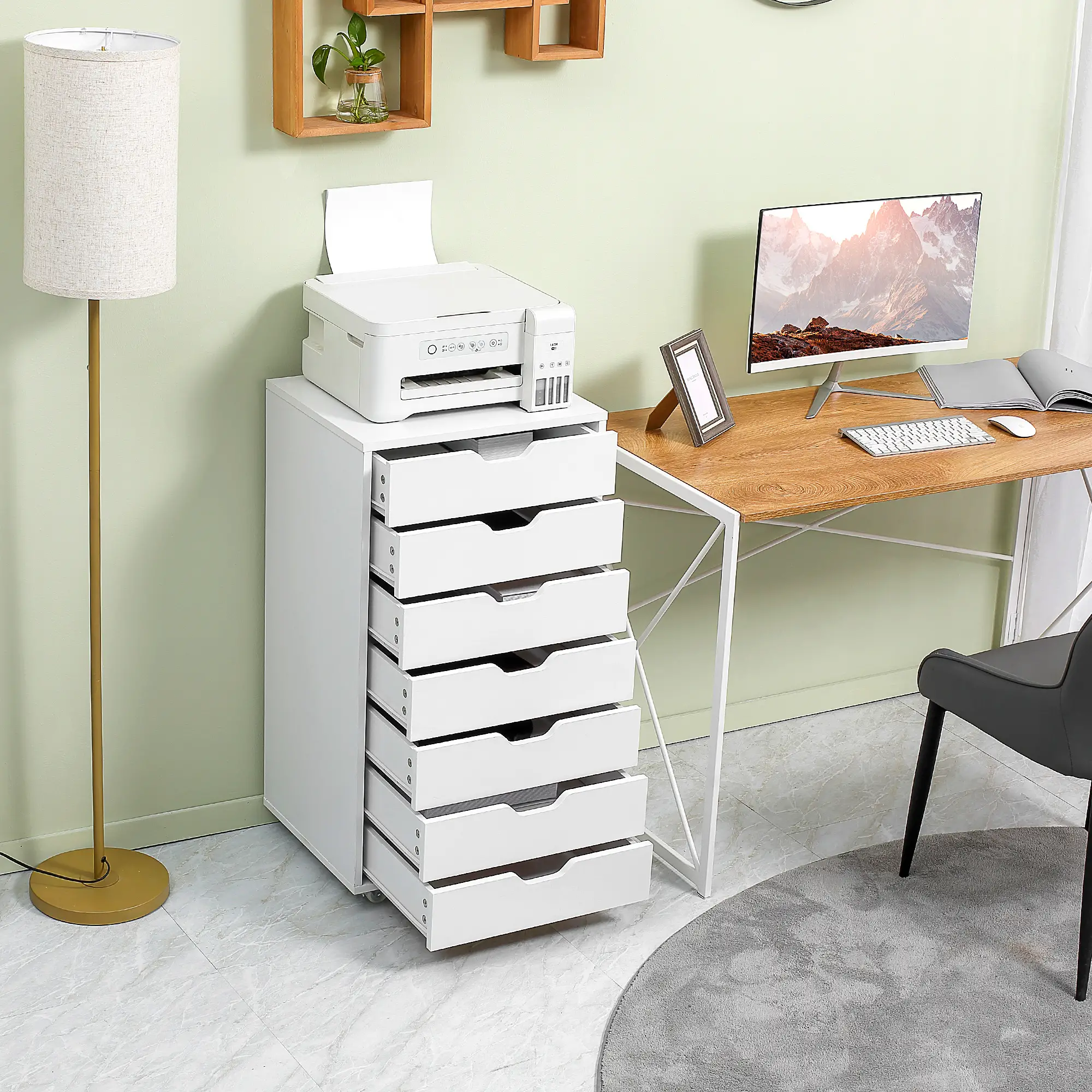 7-Drawer Vertical File Cabinet, Home Office Storage, 18.7"x15.6"x35.4", White - Image 8