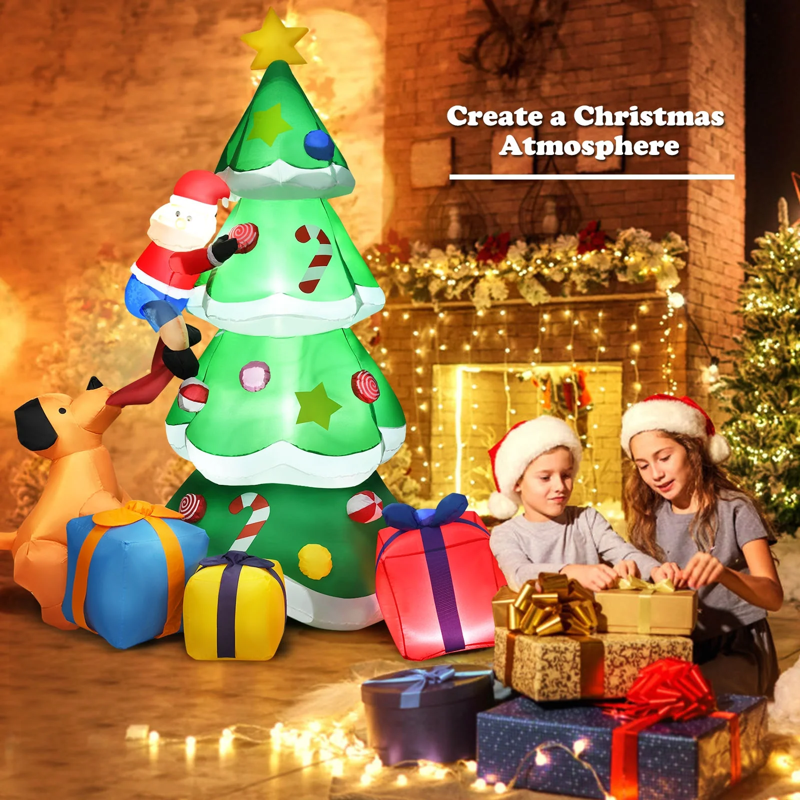 7 Feet Inflatable Christmas Tree, LED Lights, Green - Image 4