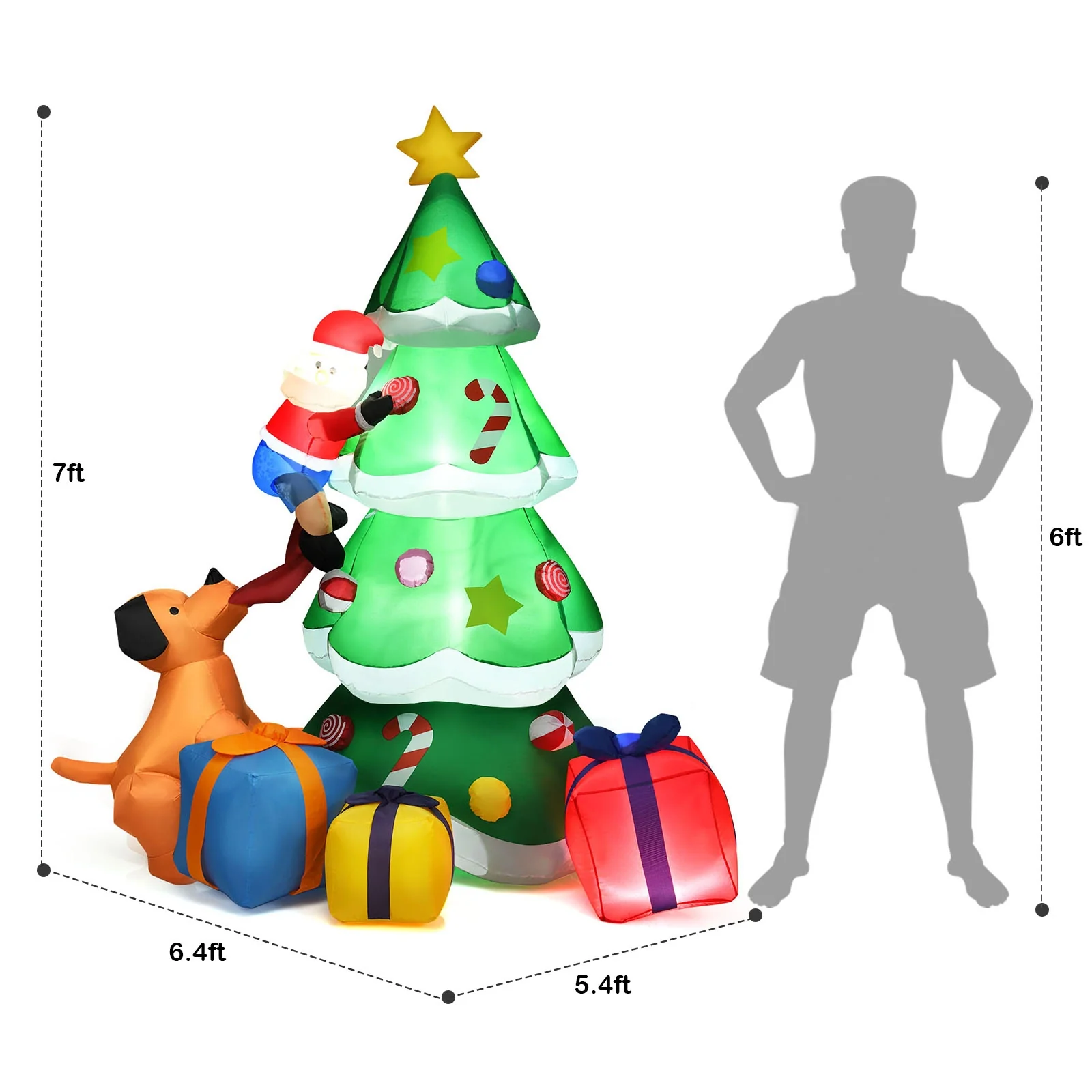 7 Feet Inflatable Christmas Tree, LED Lights, Green - Image 5