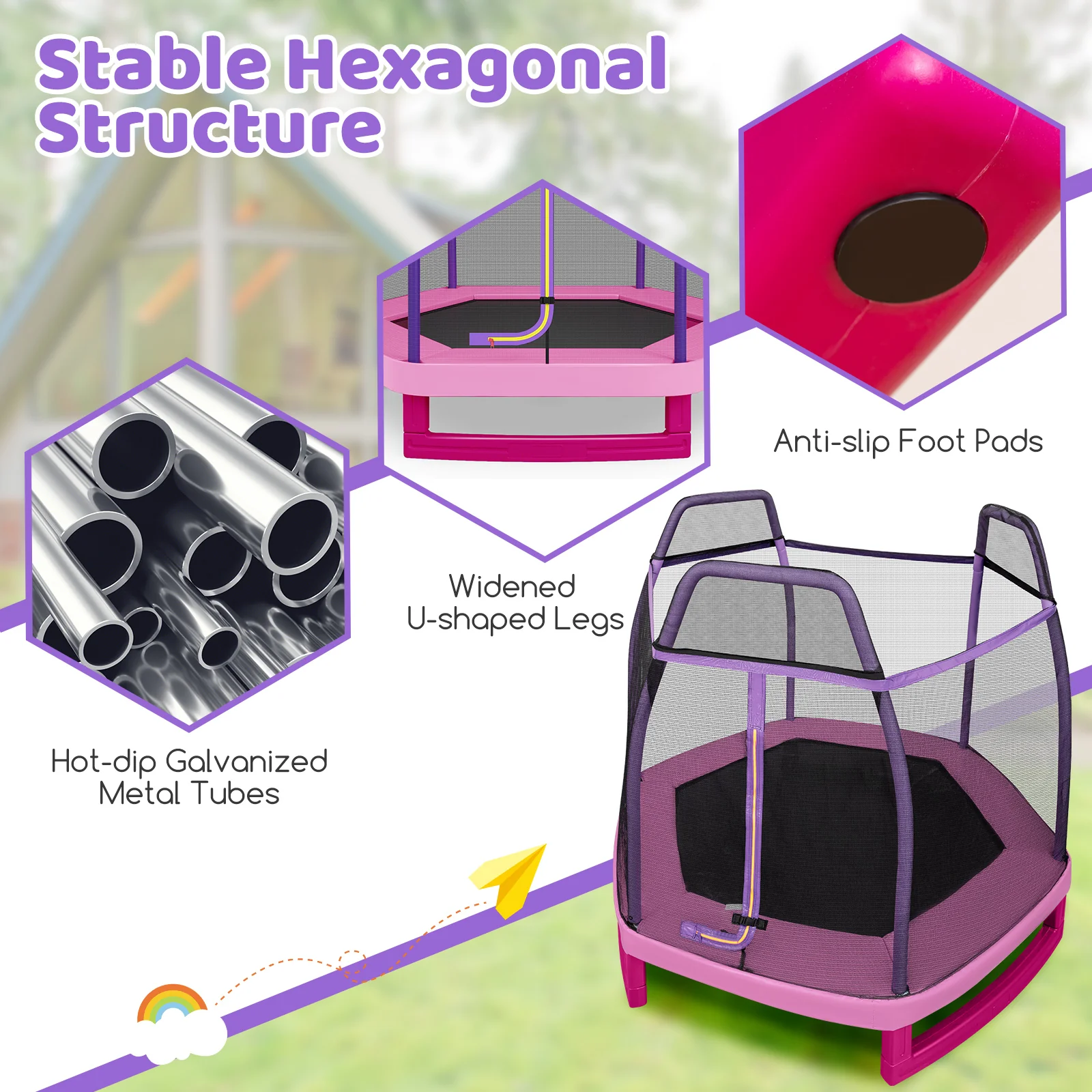 7 Feet Kids Trampoline, Pink - Image 10