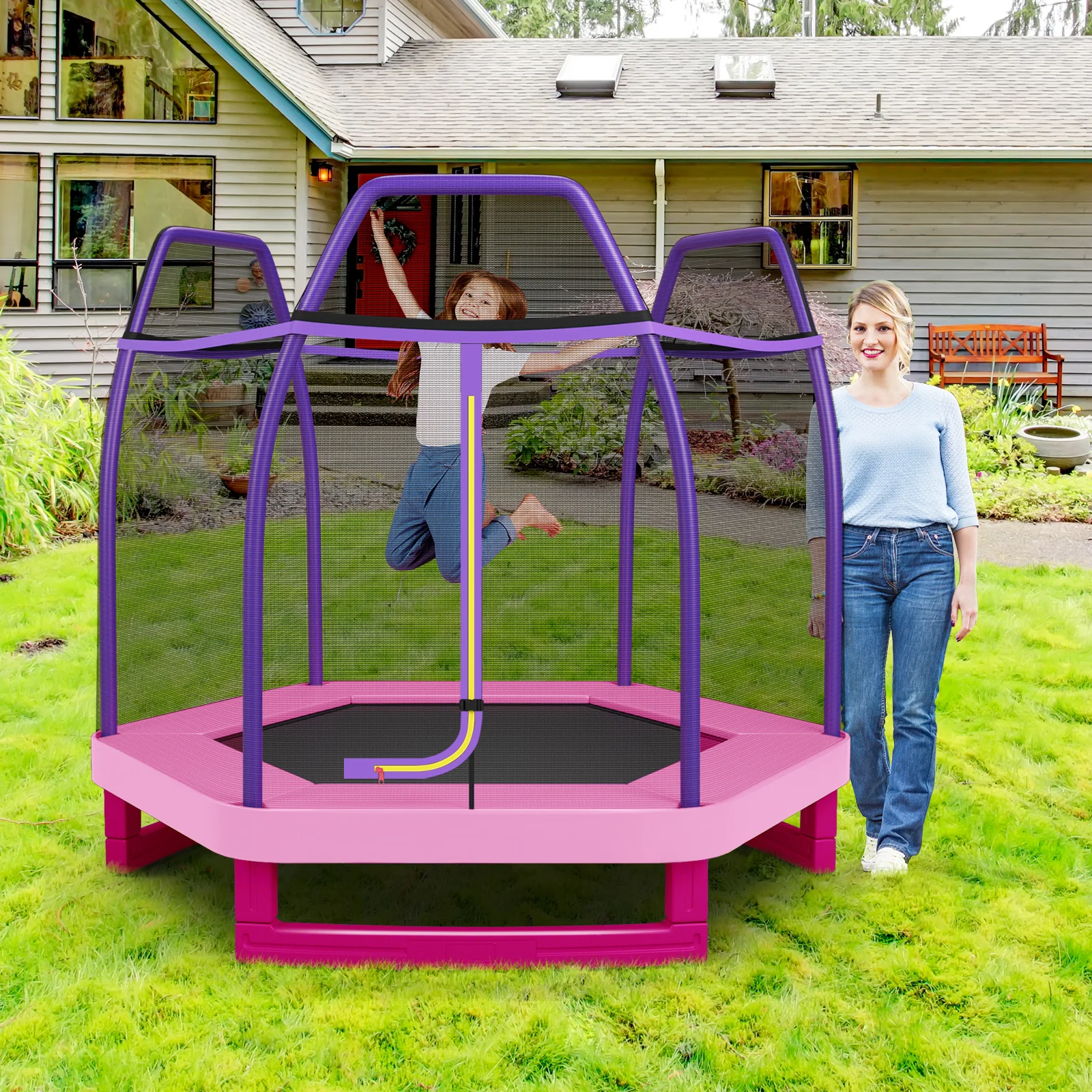 7 Feet Kids Trampoline, Pink - Image 2