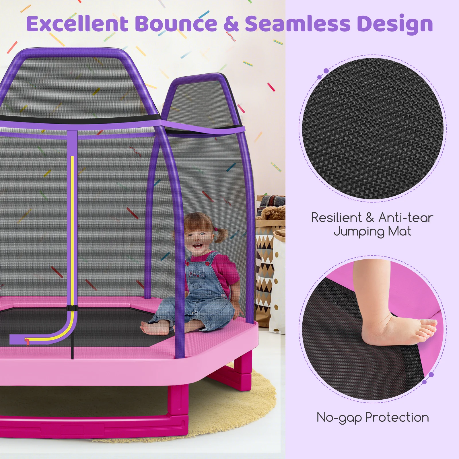 7 Feet Kids Trampoline, Pink - Image 8