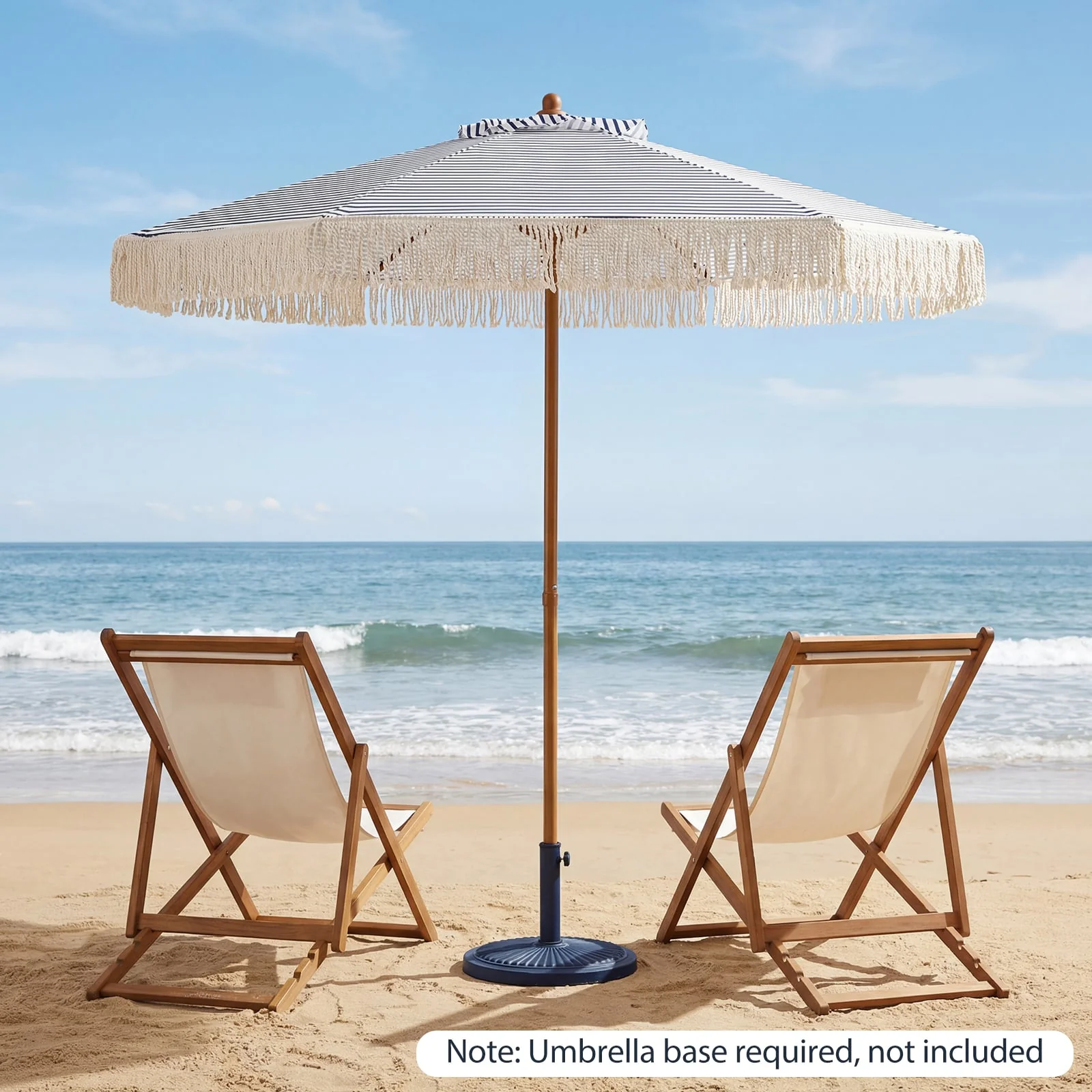 7 Feet Patio Umbrella, Sun-Protective Beach Umbrella With Fringe Tassel, Blue - Image 5