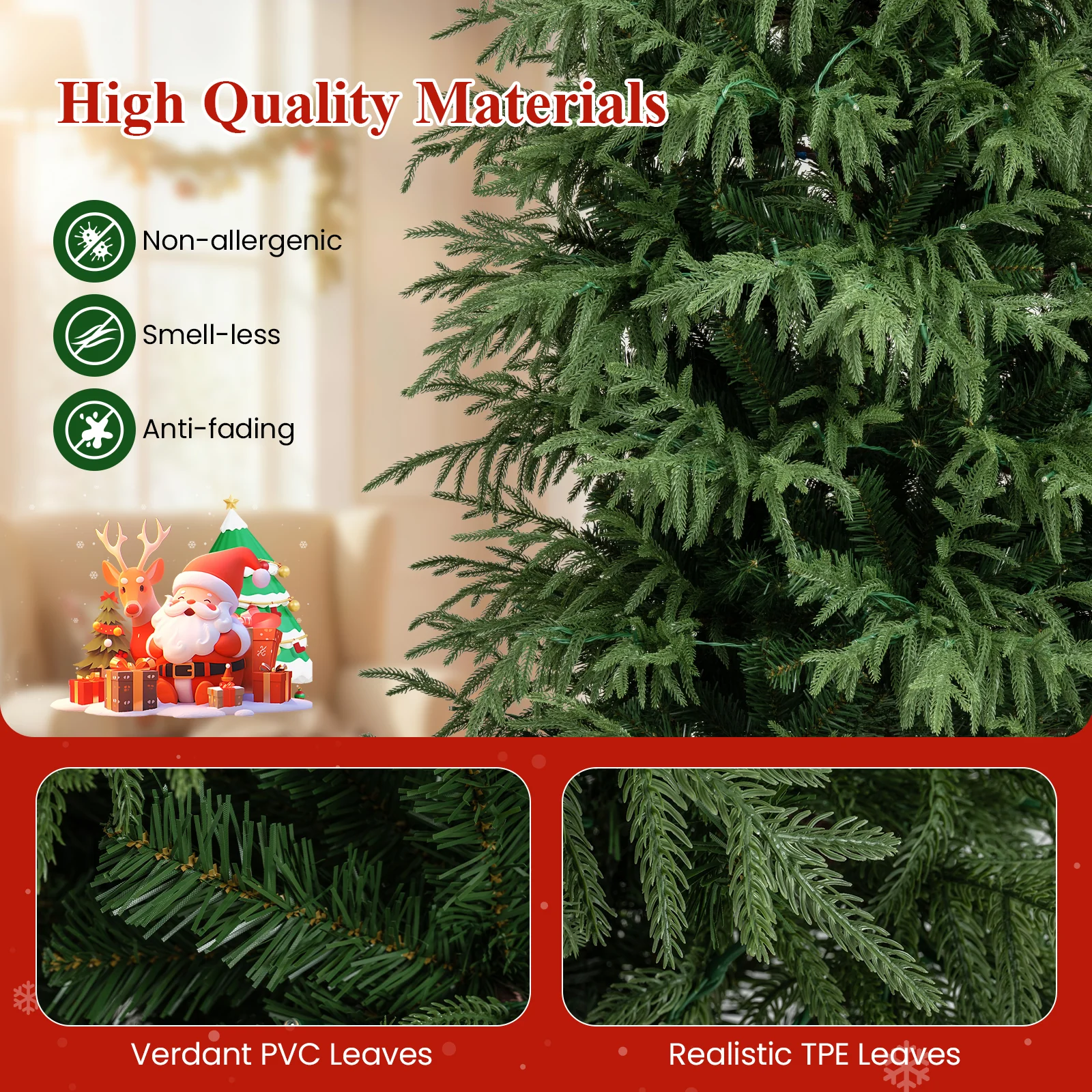 7 Feet Pre-Lit Artificial Christmas Tree Hinged Faux Xmas Tree with Soft Branch Tips - Image 10