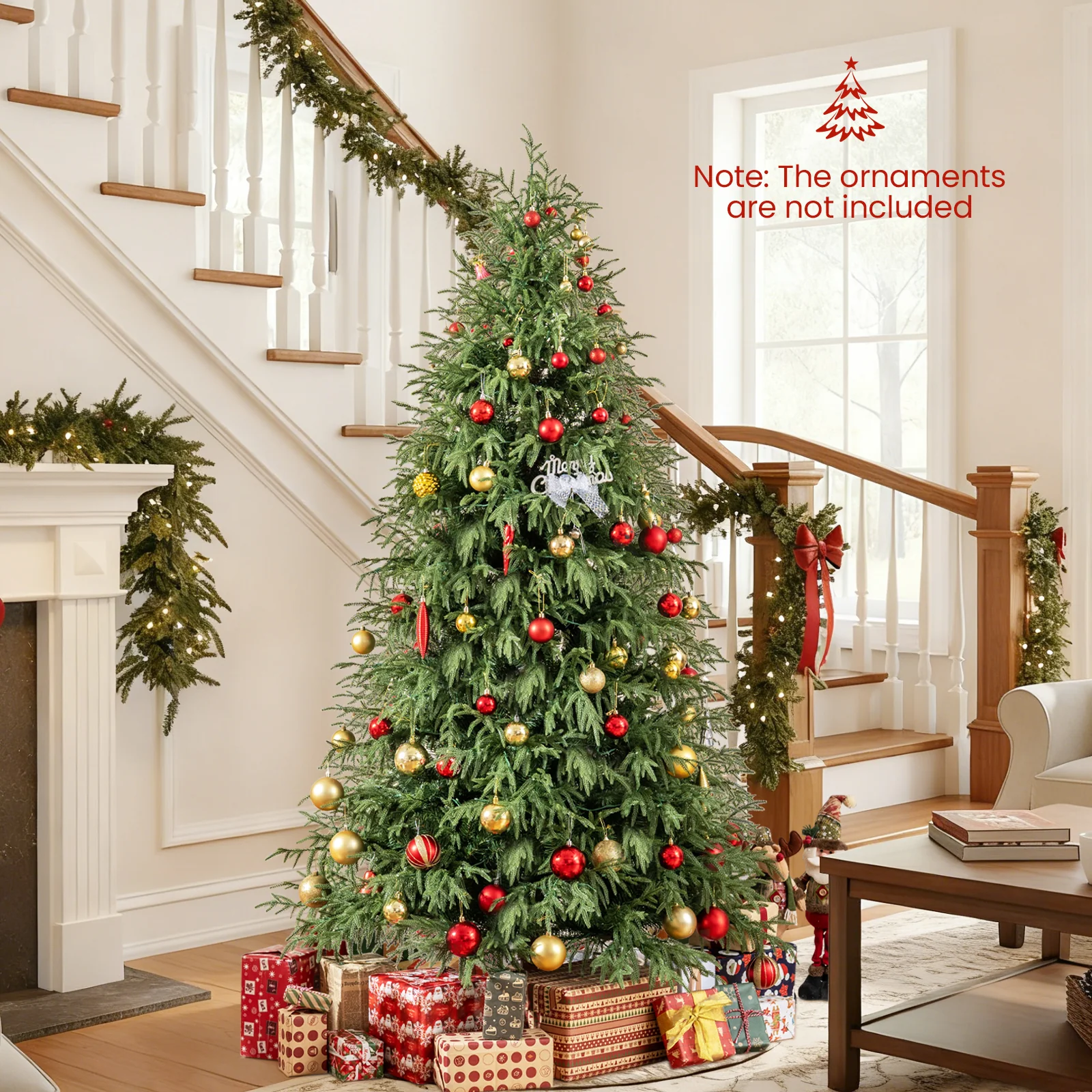7 Feet Pre-Lit Artificial Christmas Tree Hinged Faux Xmas Tree with Soft Branch Tips - Image 3