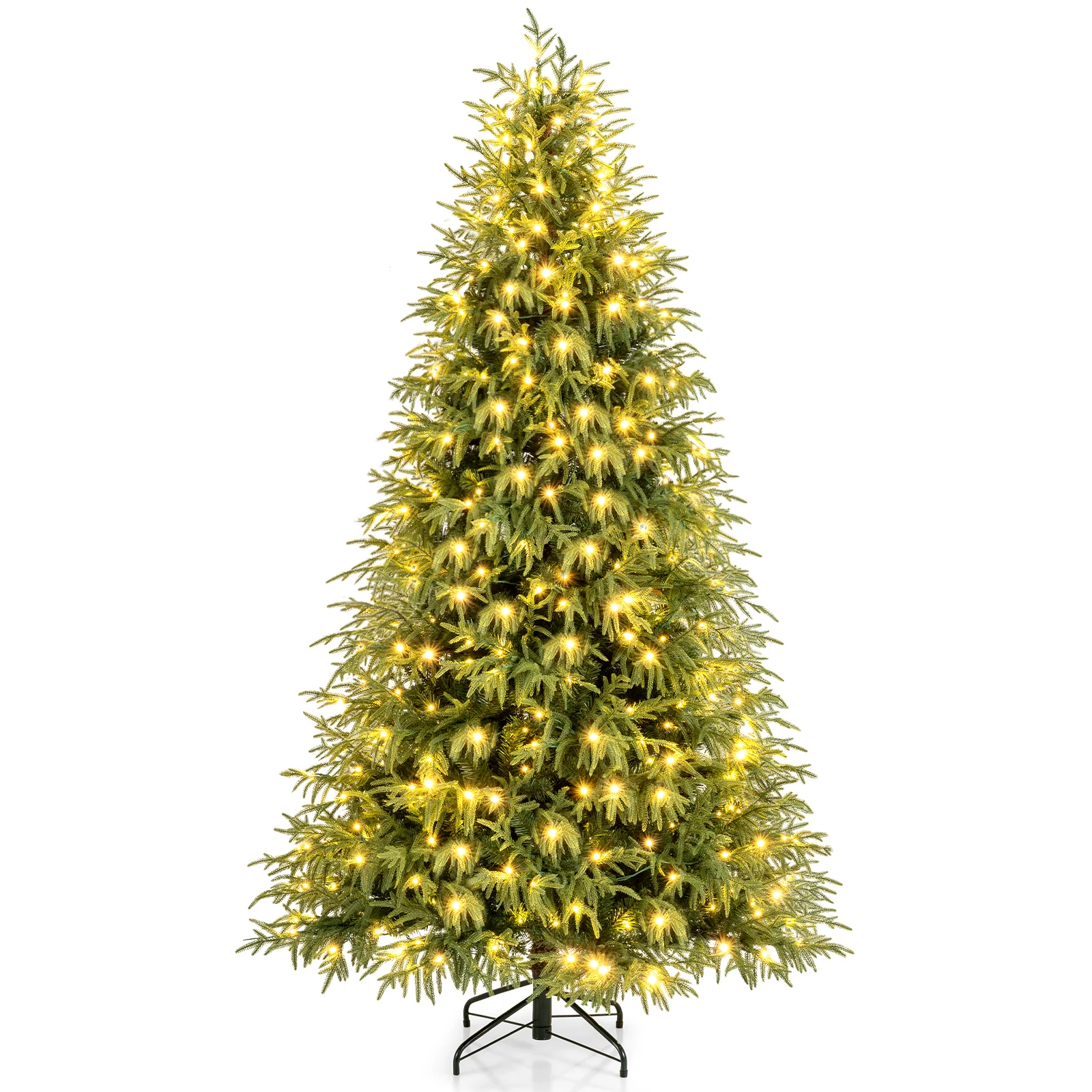 7 Feet Pre-Lit Artificial Christmas Tree Hinged Faux Xmas Tree with Soft Branch Tips - Image 4