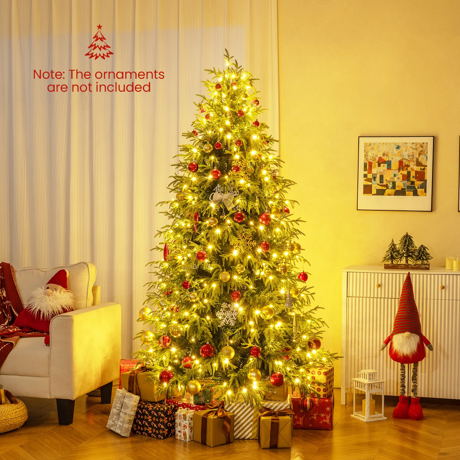 7 Feet Pre-Lit Artificial Christmas Tree Hinged Faux Xmas Tree with Soft Branch Tips - Image 8