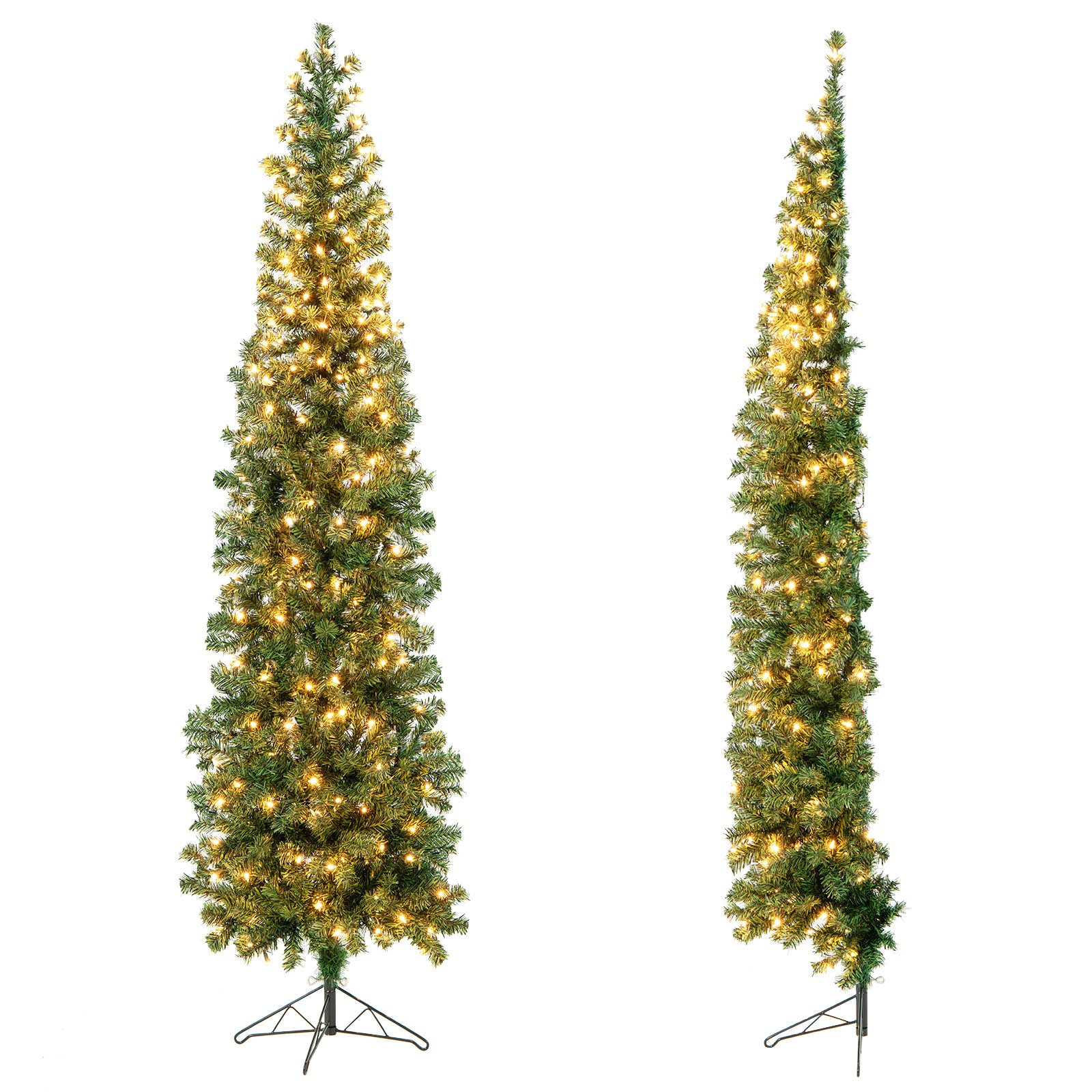 7 Feet Prelit Half-Shape Christmas Tree, 150 Lights, Green