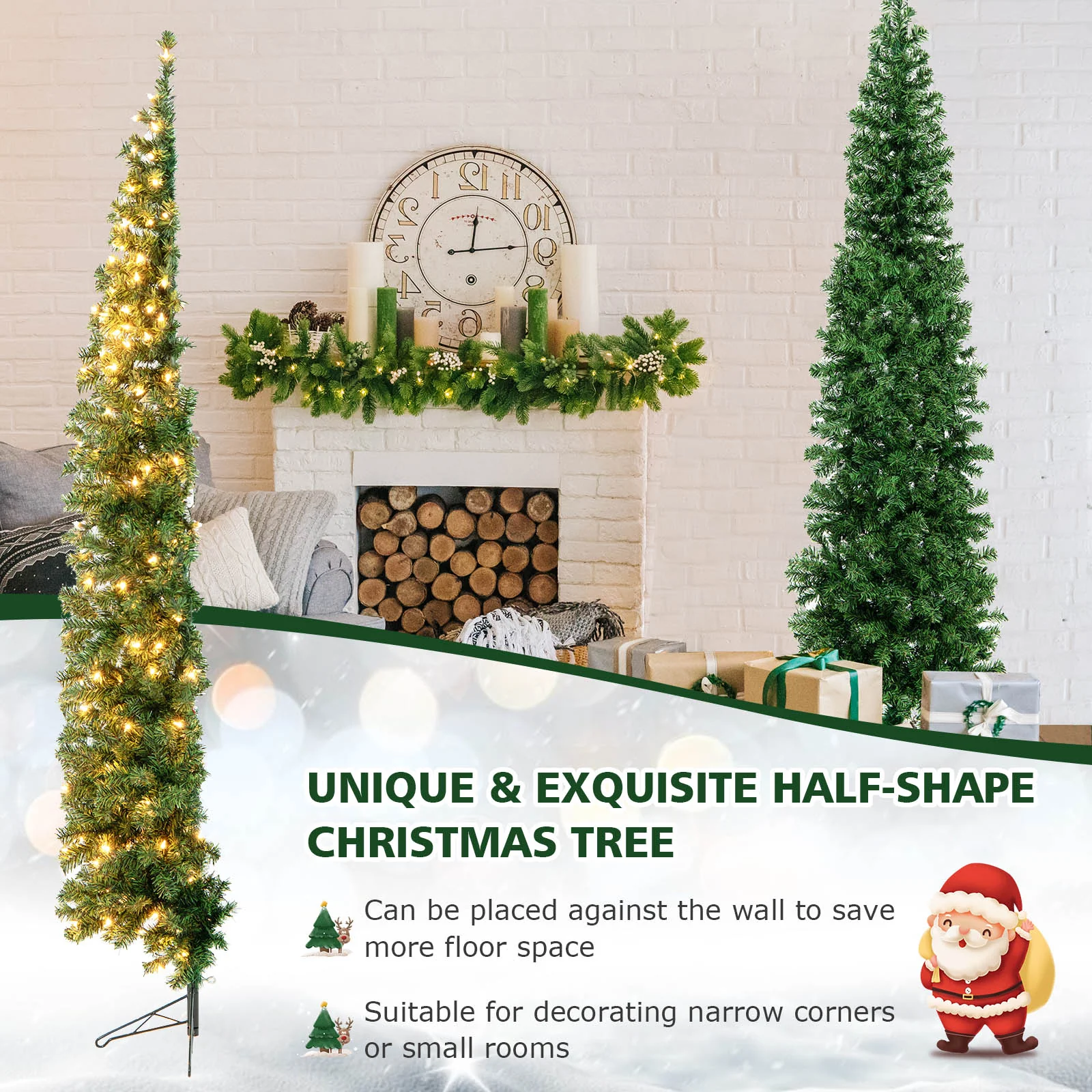 7 Feet Prelit Half-Shape Christmas Tree, 150 Lights, Green - Image 10