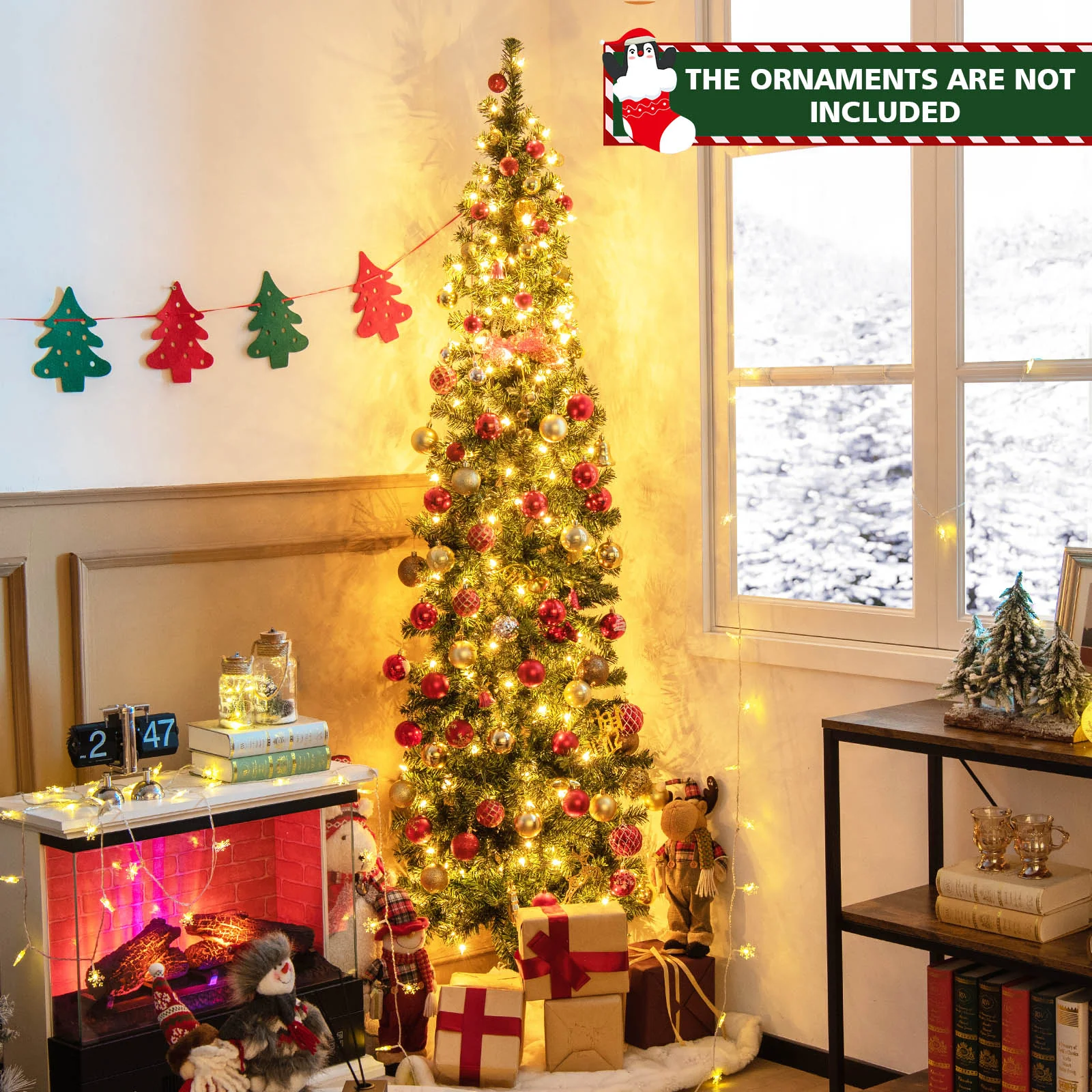 7 Feet Prelit Half-Shape Christmas Tree, 150 Lights, Green - Image 2