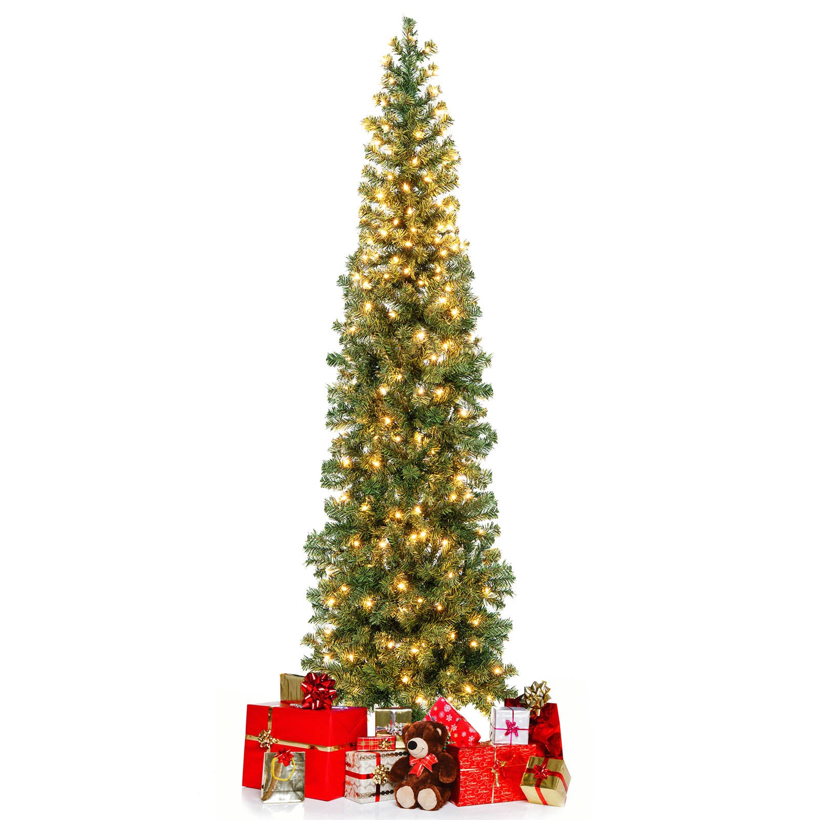7 Feet Prelit Half-Shape Christmas Tree, 150 Lights, Green - Image 5