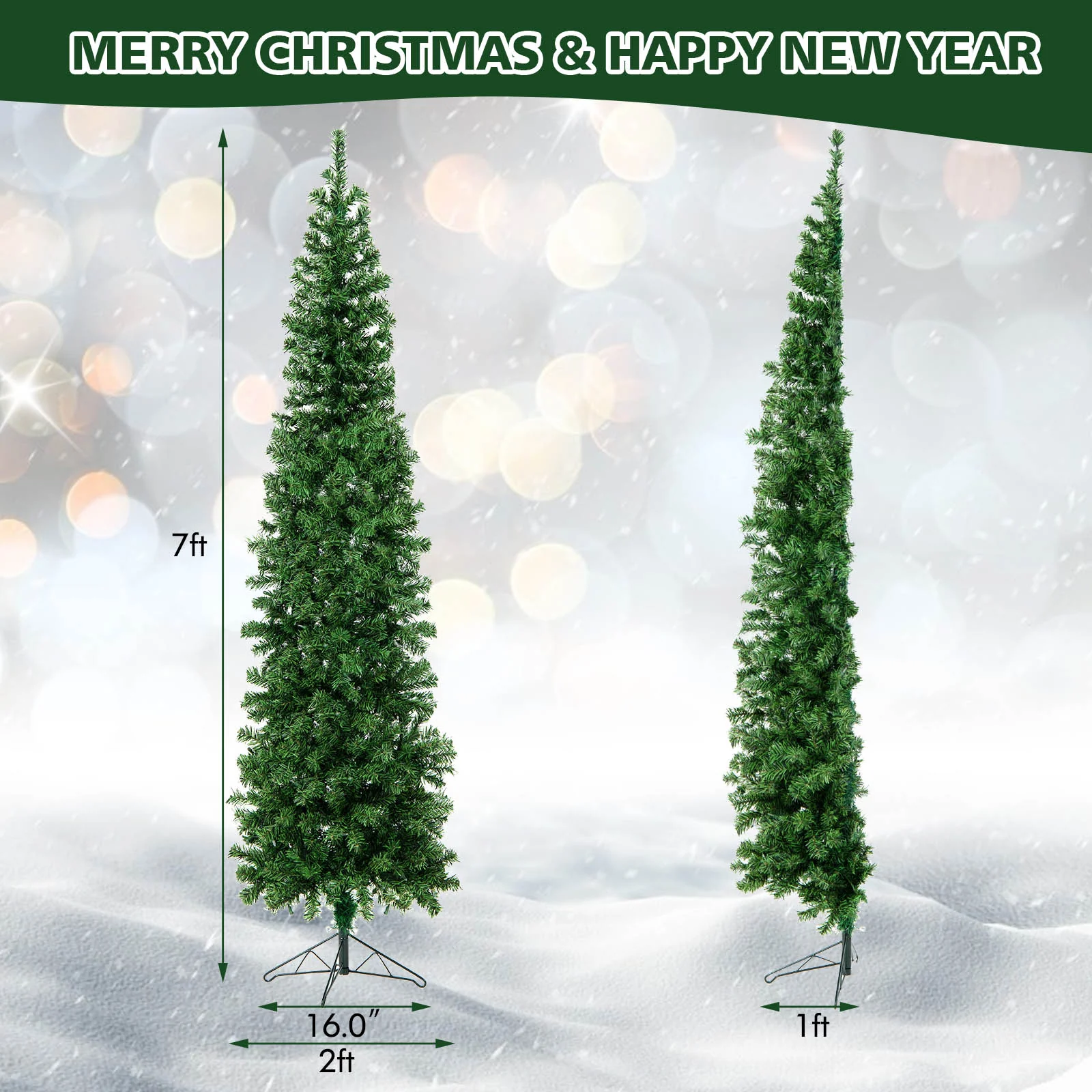 7 Feet Prelit Half-Shape Christmas Tree, 150 Lights, Green - Image 6