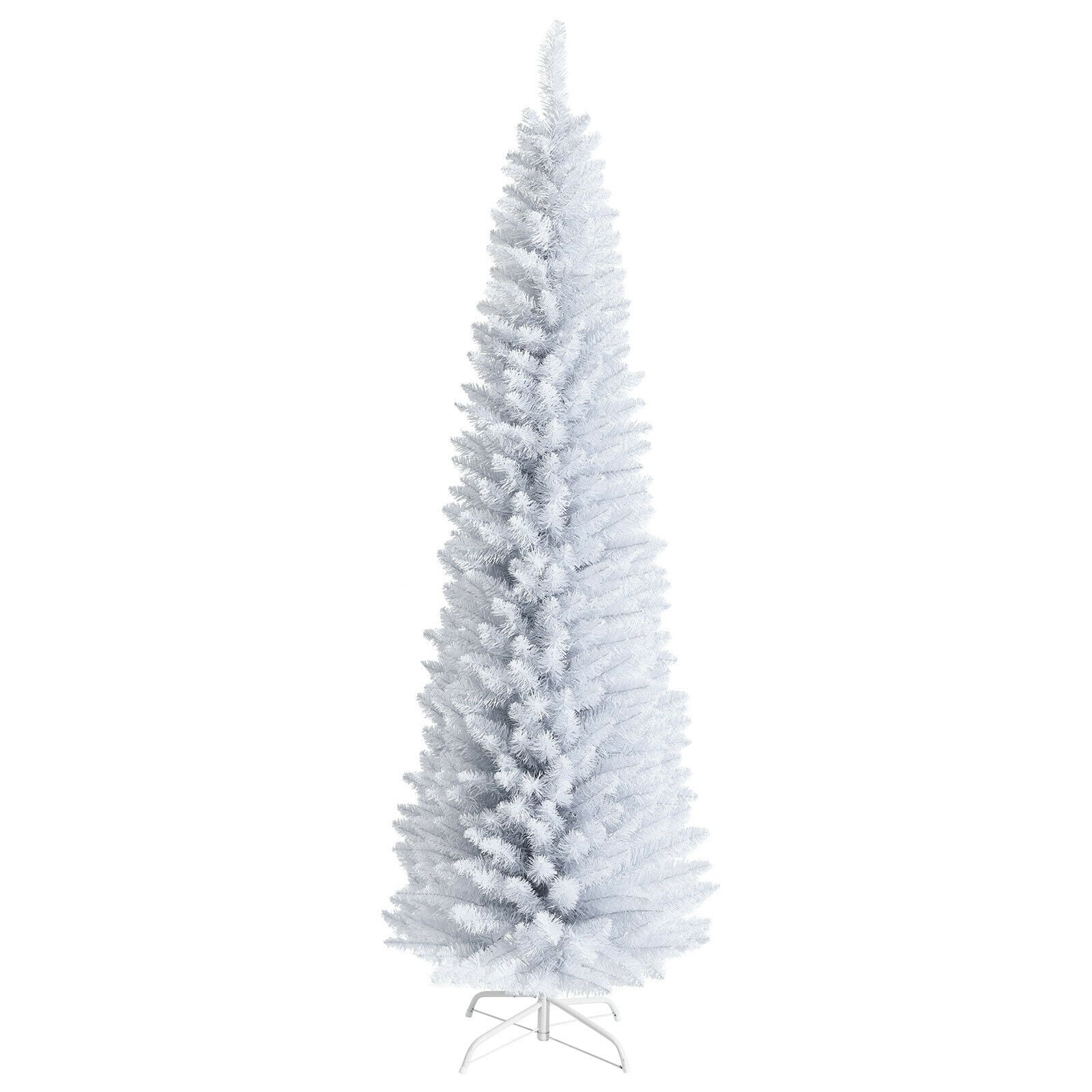 7 Feet Slim Artificial Christmas Pencil Tree, Metal Stand, White - Image 4