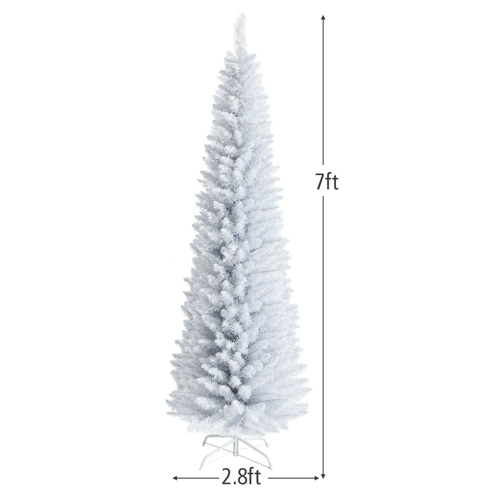 7 Feet Slim Artificial Christmas Pencil Tree, Metal Stand, White - Image 6