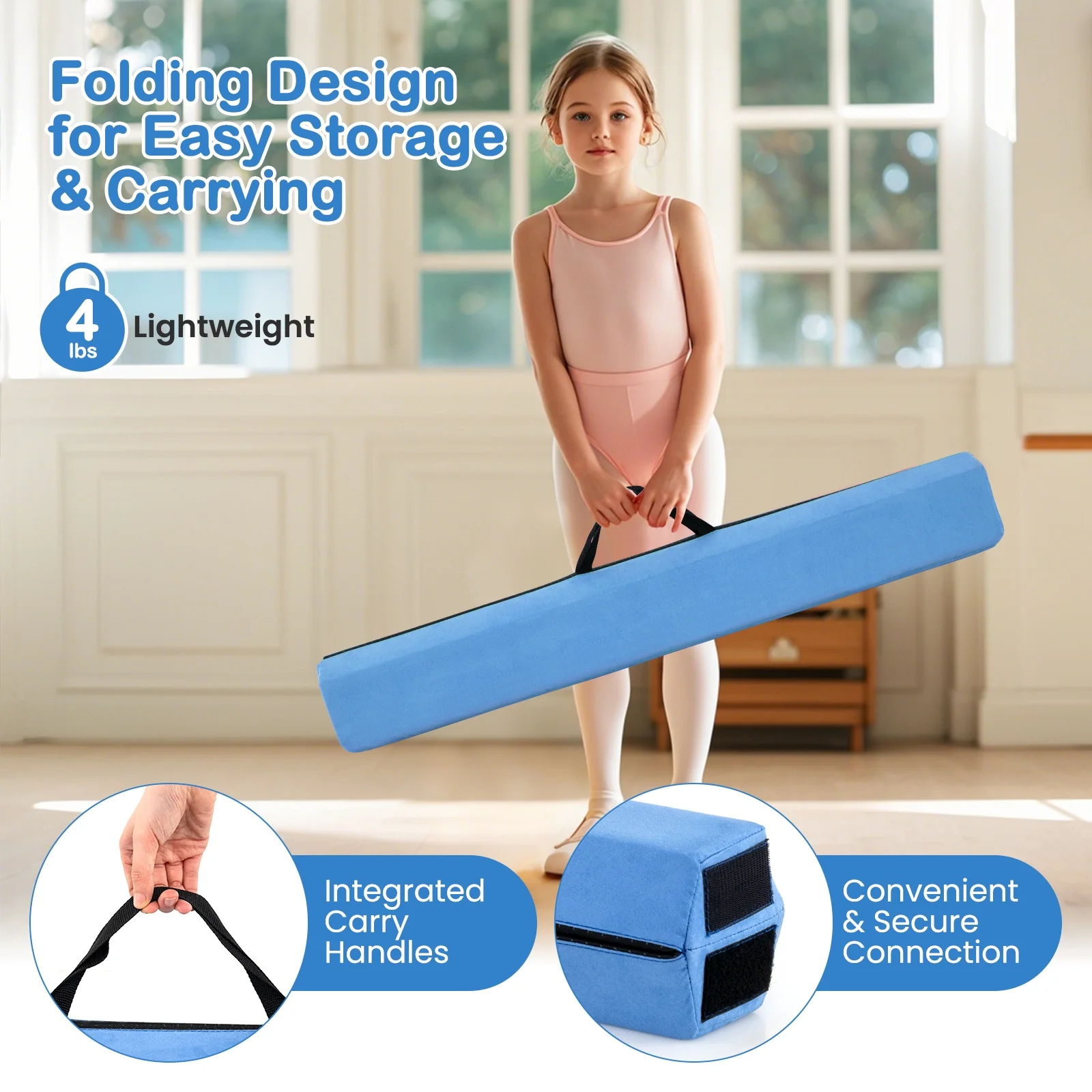7 FT Folding Balance Beam, Removable Suede Cover, Non-Slip Bottom, Navy - Image 10