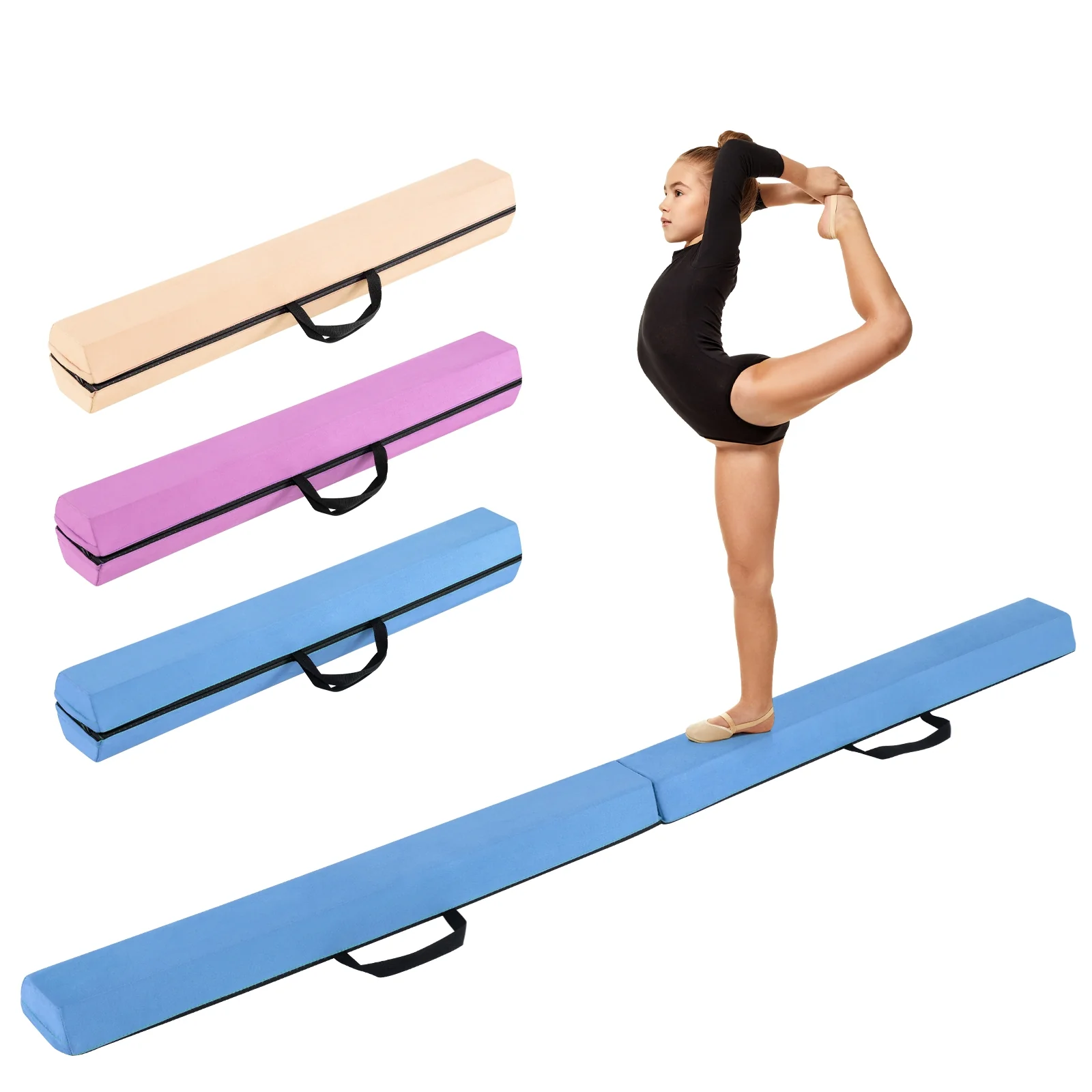 7 FT Folding Balance Beam, Removable Suede Cover, Non-Slip Bottom, Navy - Image 5