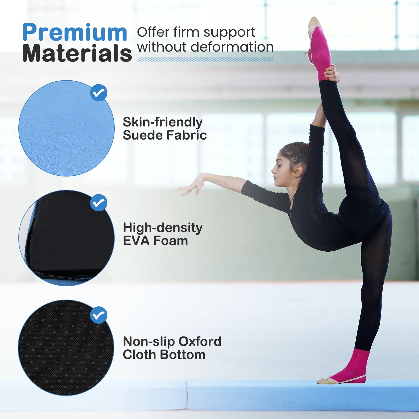 7 FT Folding Balance Beam, Removable Suede Cover, Non-Slip Bottom, Navy - Image 7