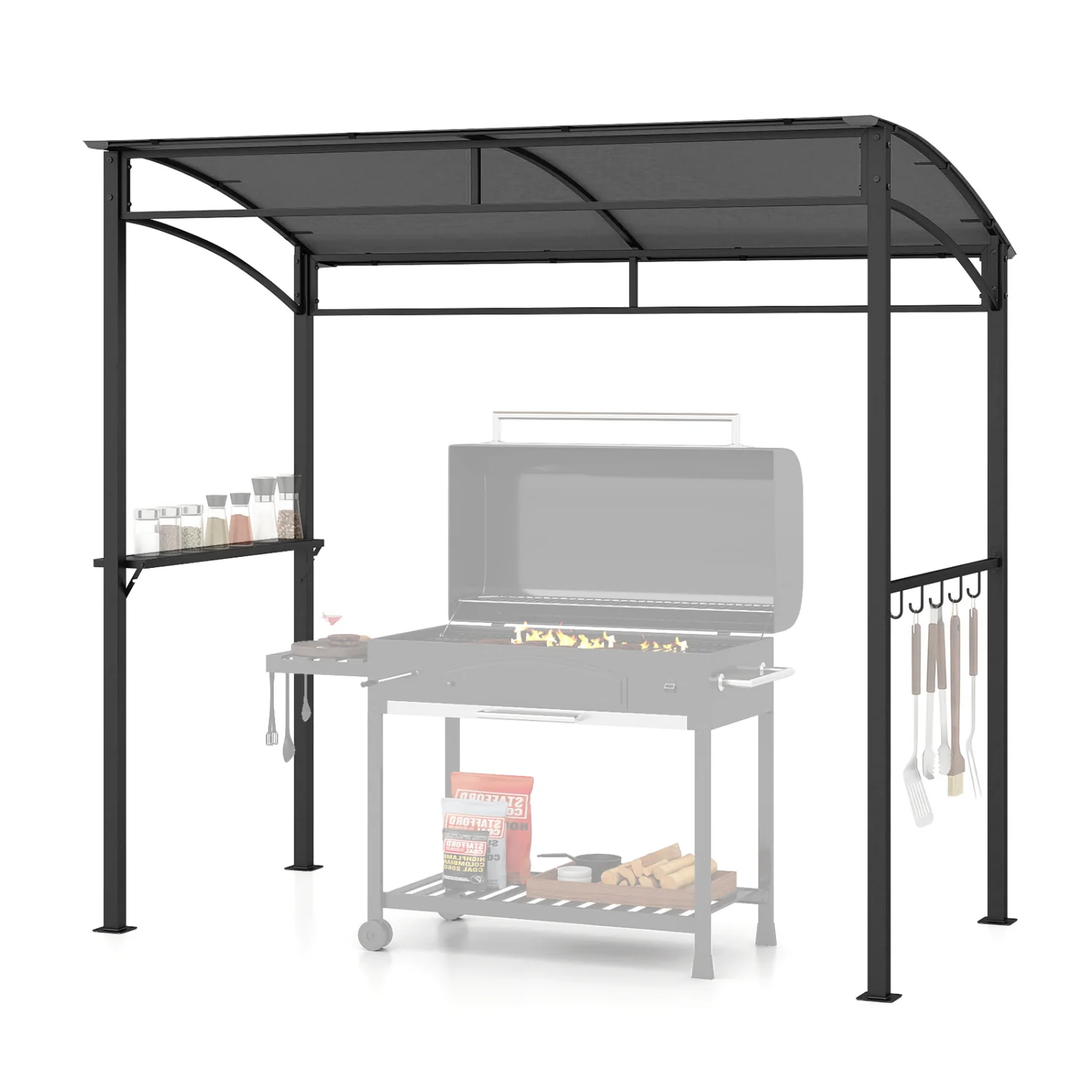7 Ft Grill Gazebo, with Serving Shelf & Hooks, Gray
