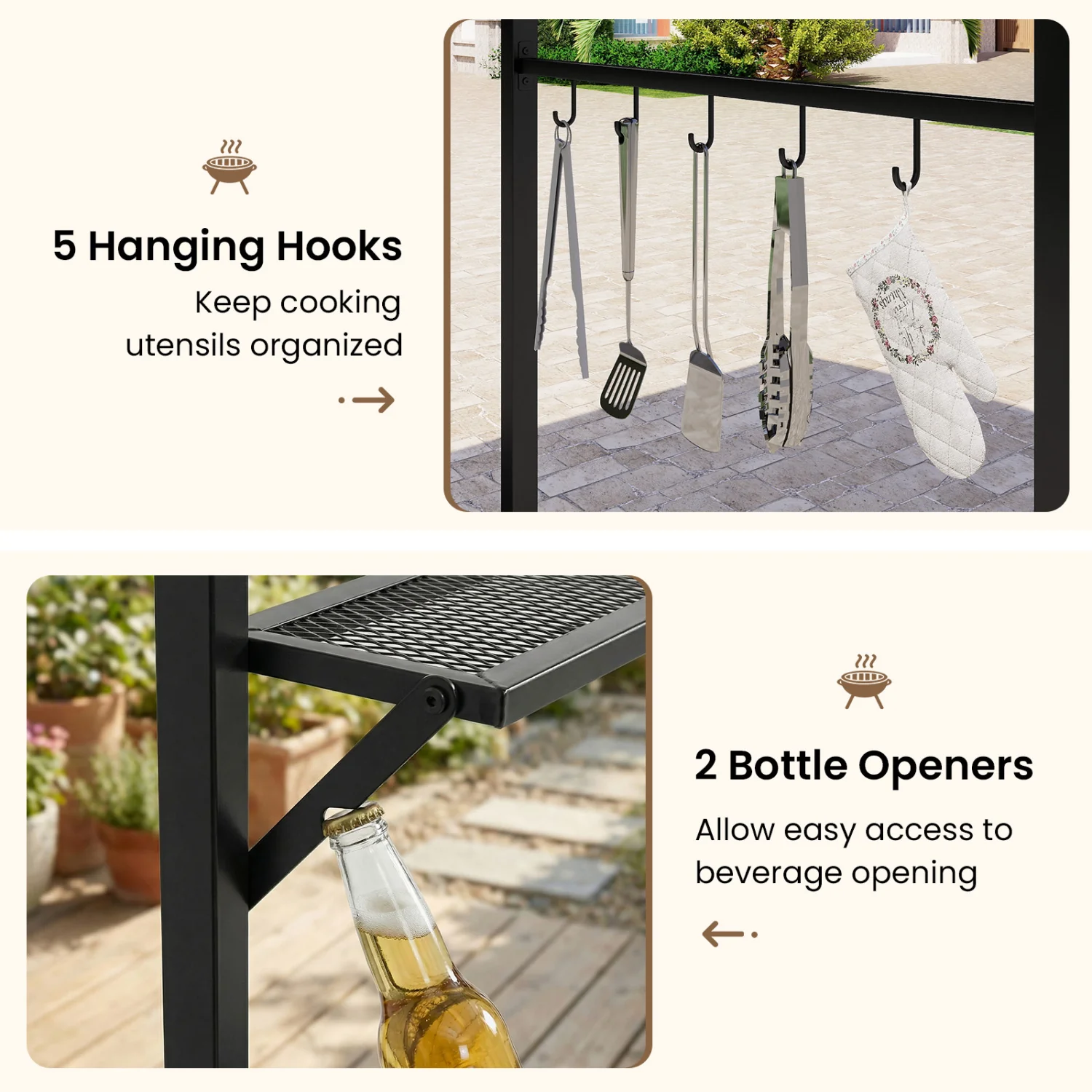 7 Ft Grill Gazebo, with Serving Shelf & Hooks, Gray - Image 9