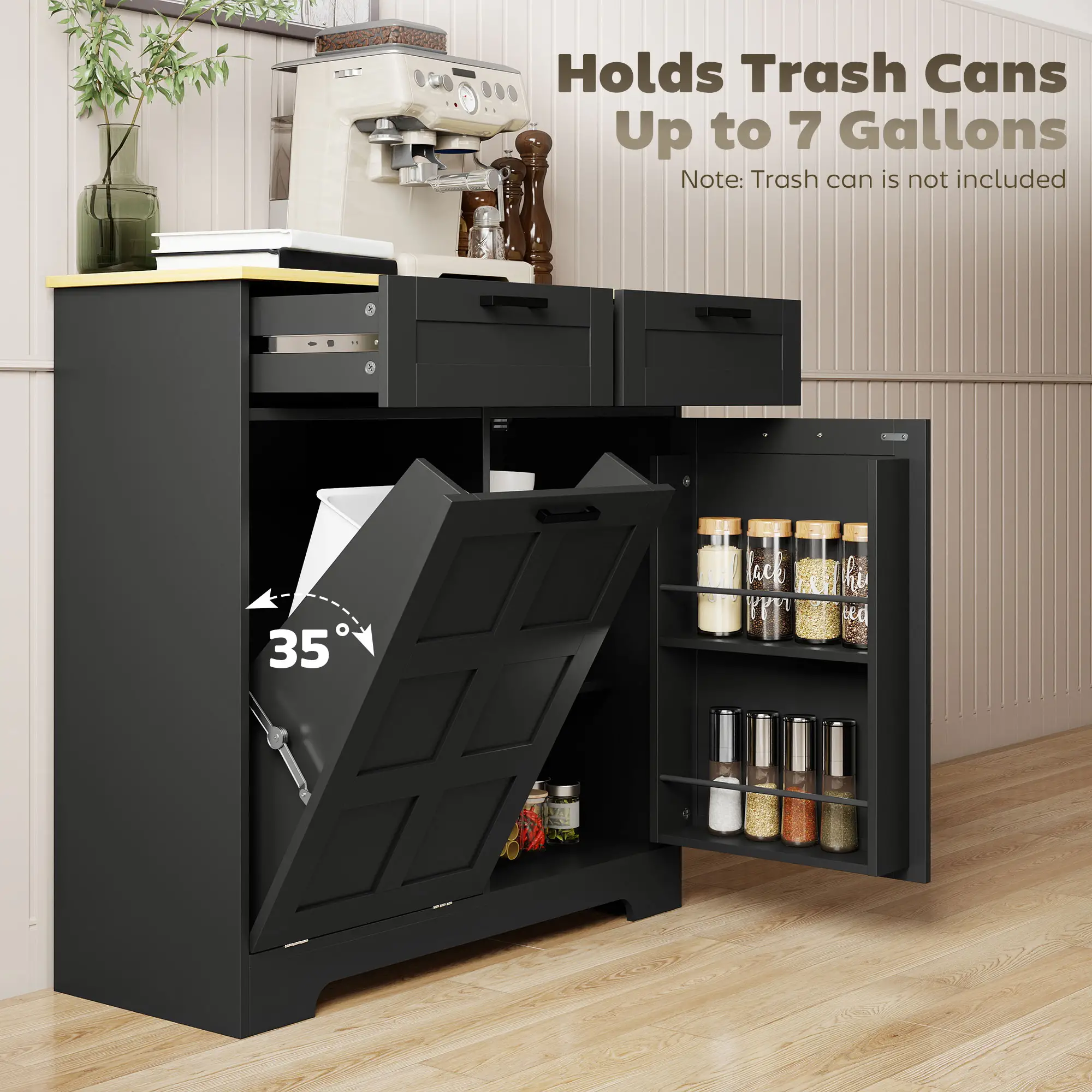 7 Gallon Tilt Out Garbage Cabinet, Kitchen Island, Black - Image 4