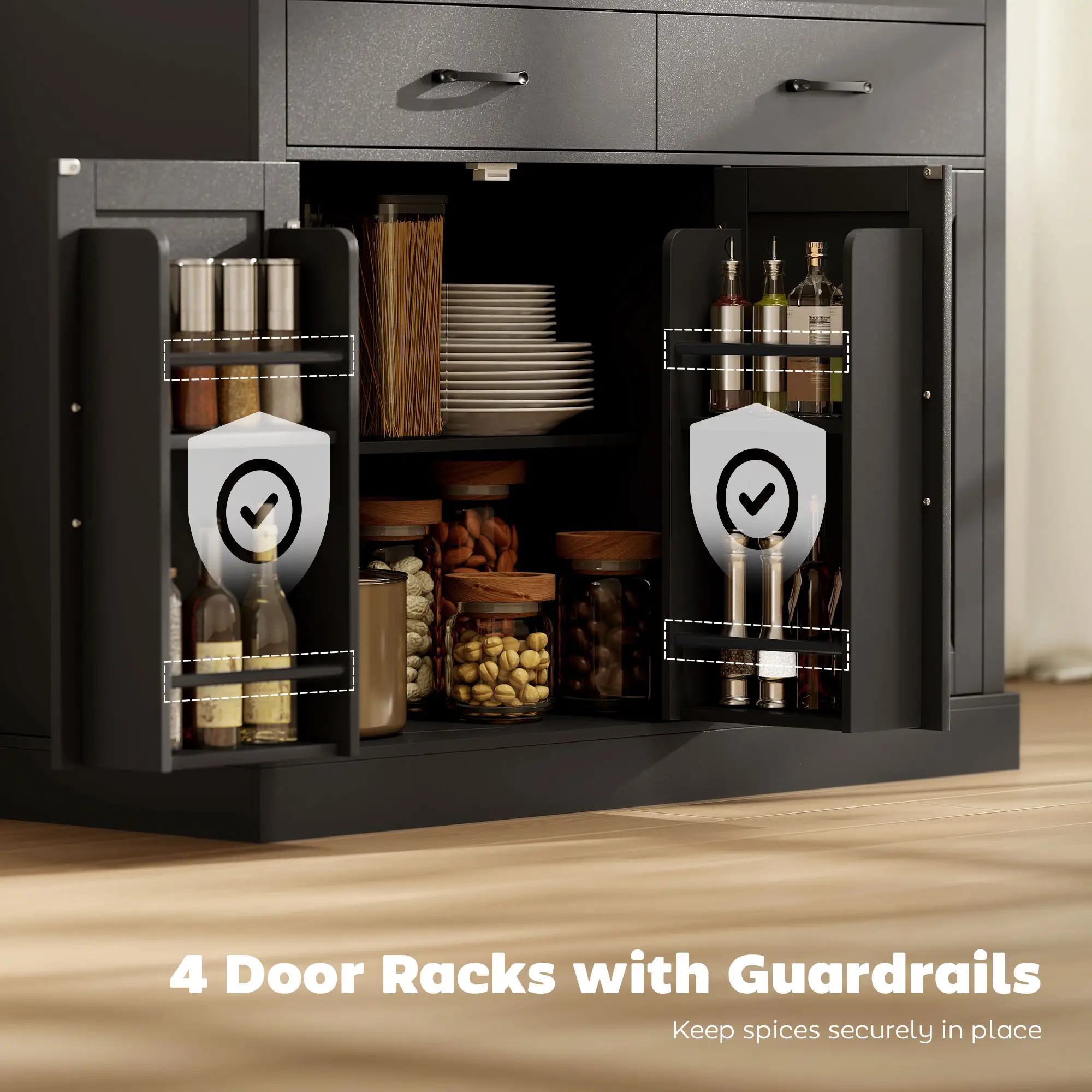 7 Gallon Tilt Out Garbage Cabinet, Kitchen Island With Charging Station, Black - Image 7