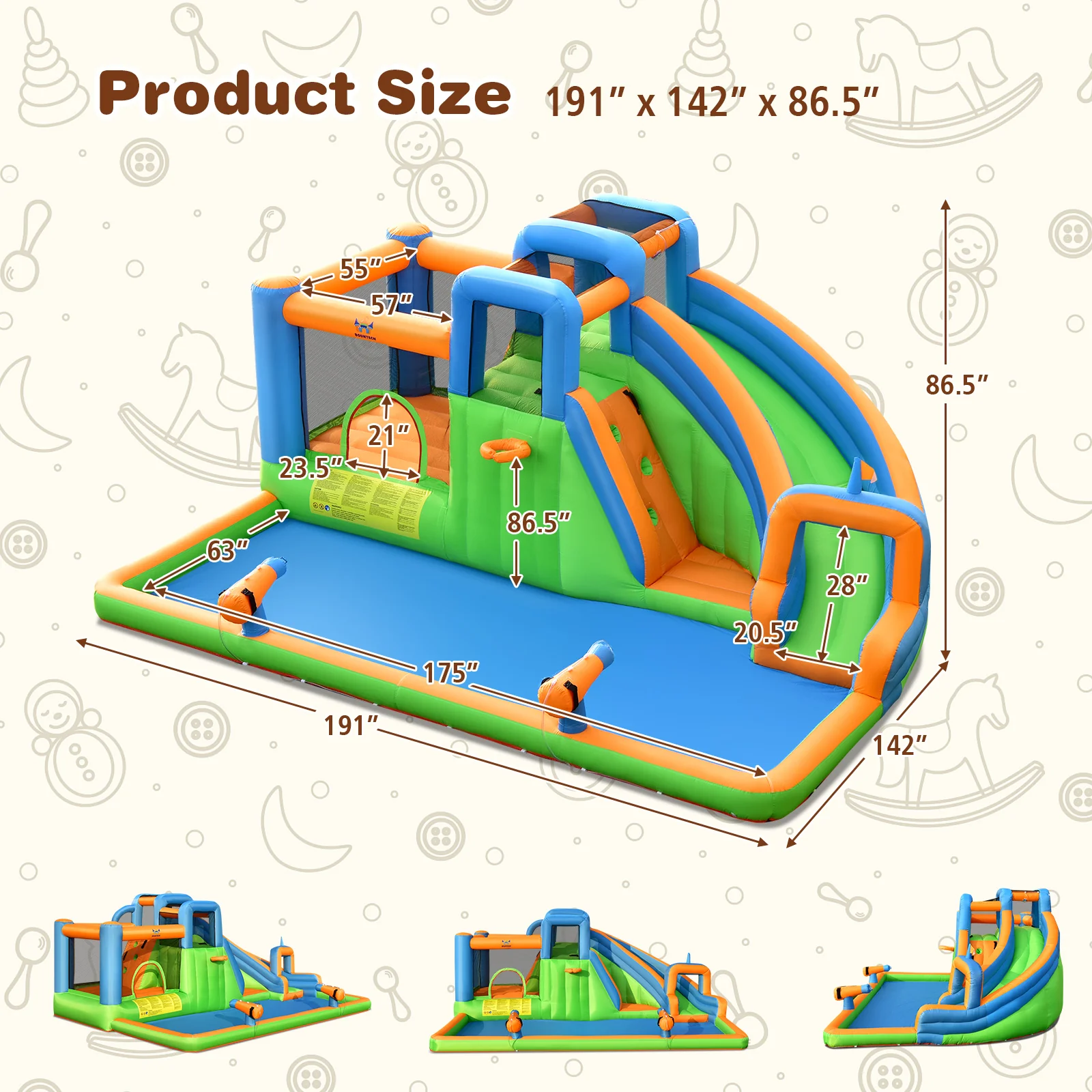 7-in-1 Inflatable Giant Water Park Bouncer, Dual Climbing Walls, 735W Blower - Image 4