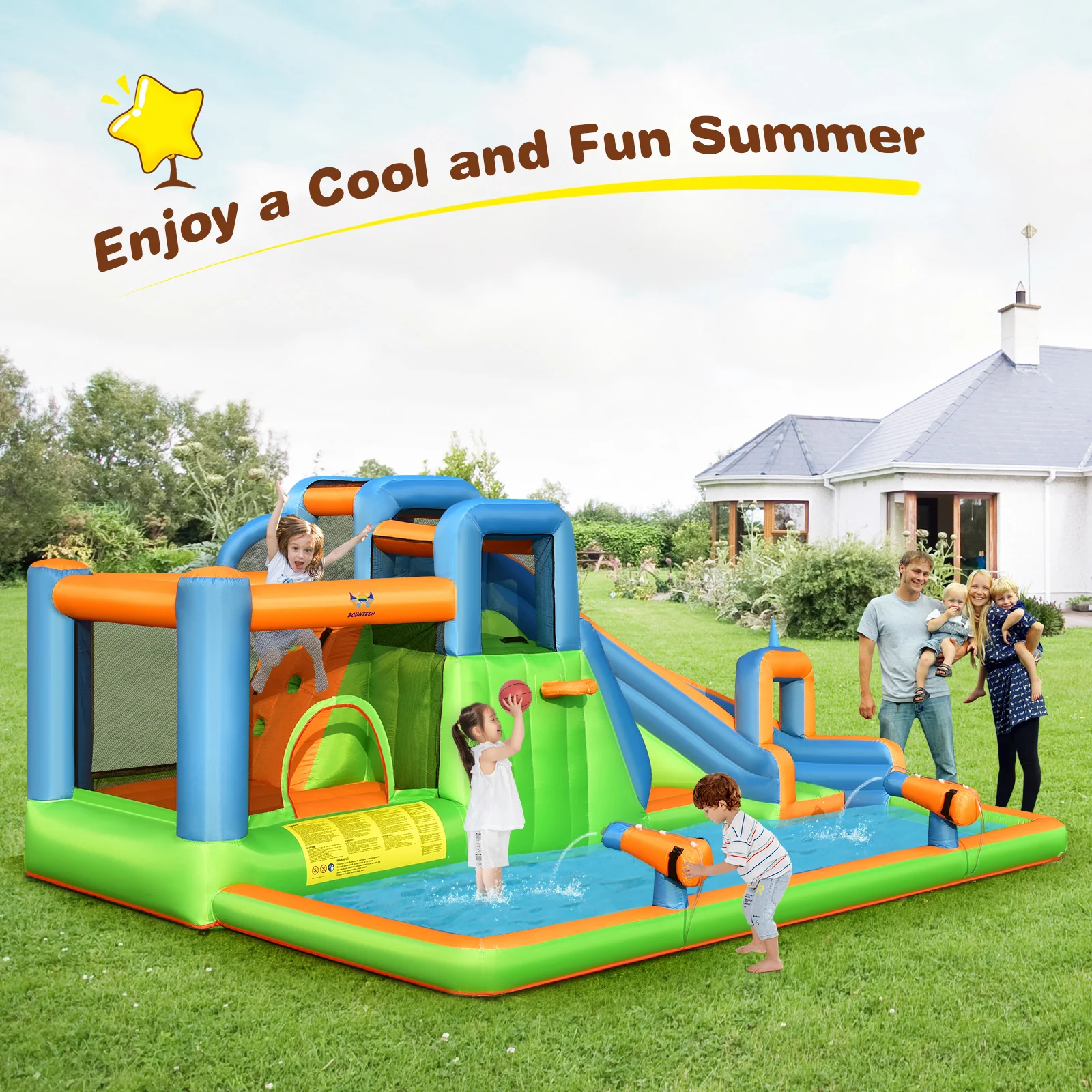 7-in-1 Inflatable Giant Water Park Bouncer, Dual Climbing Walls, 735W Blower - Image 5