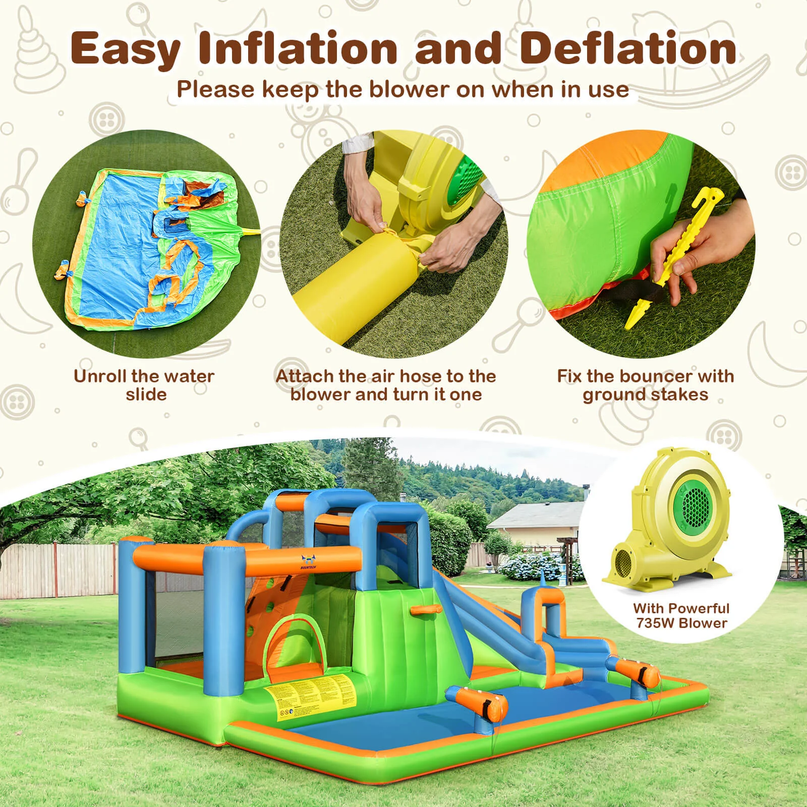 7-in-1 Inflatable Giant Water Park Bouncer, Dual Climbing Walls, 735W Blower - Image 7