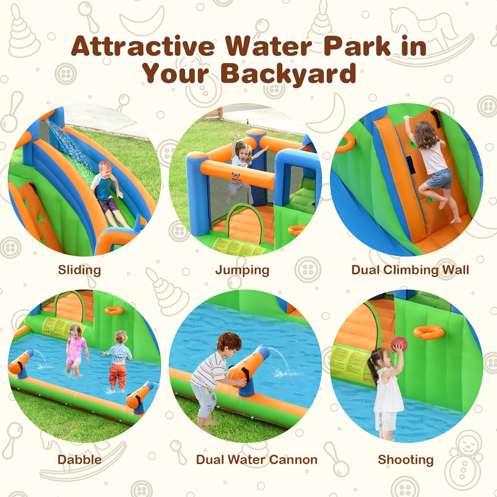 7-in-1 Inflatable Giant Water Park Bouncer, Dual Climbing Walls, 735W Blower - Image 9