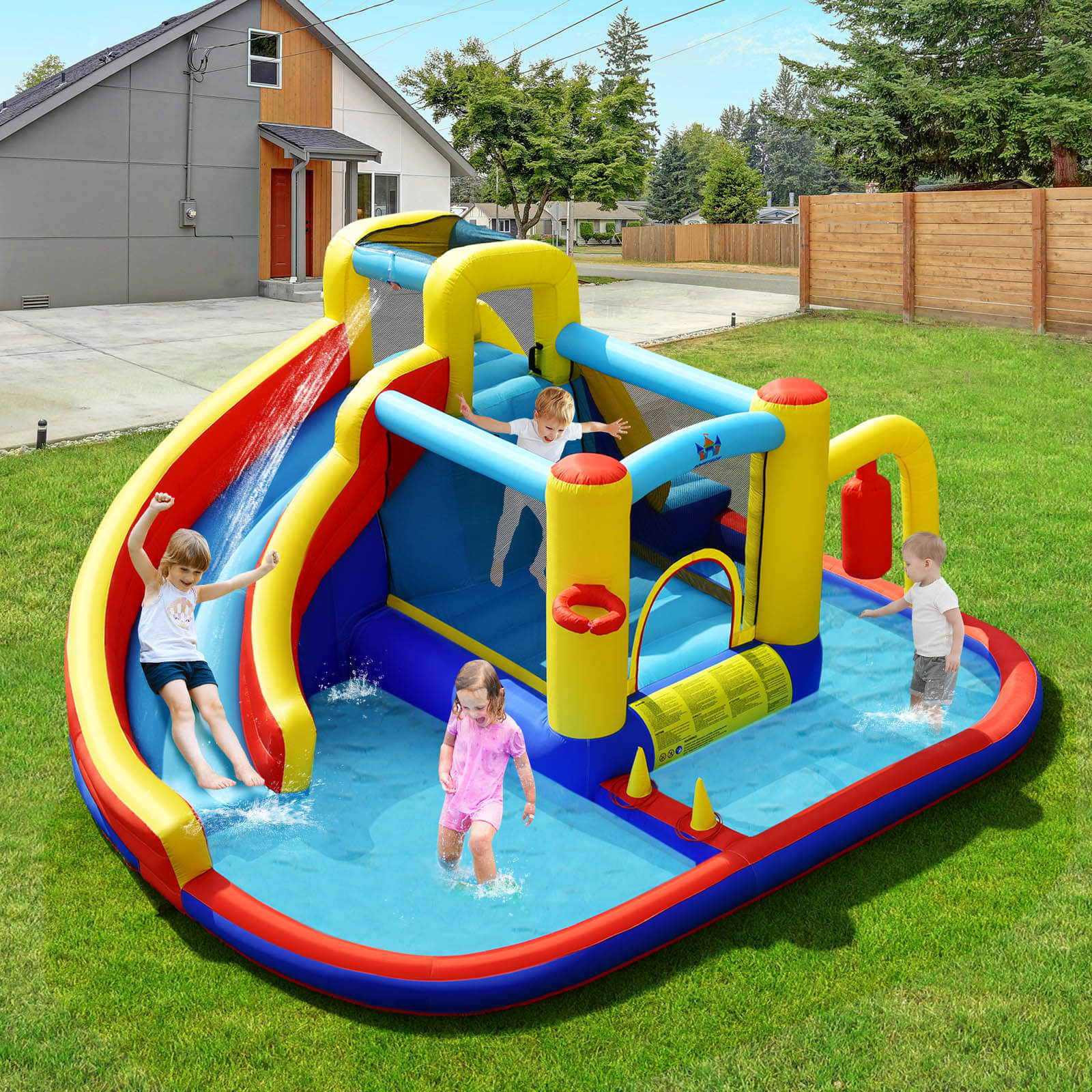 7-In-1 Inflatable Water Slide Bounce Castle, Splash Pool, Climbing Wall - Image 2