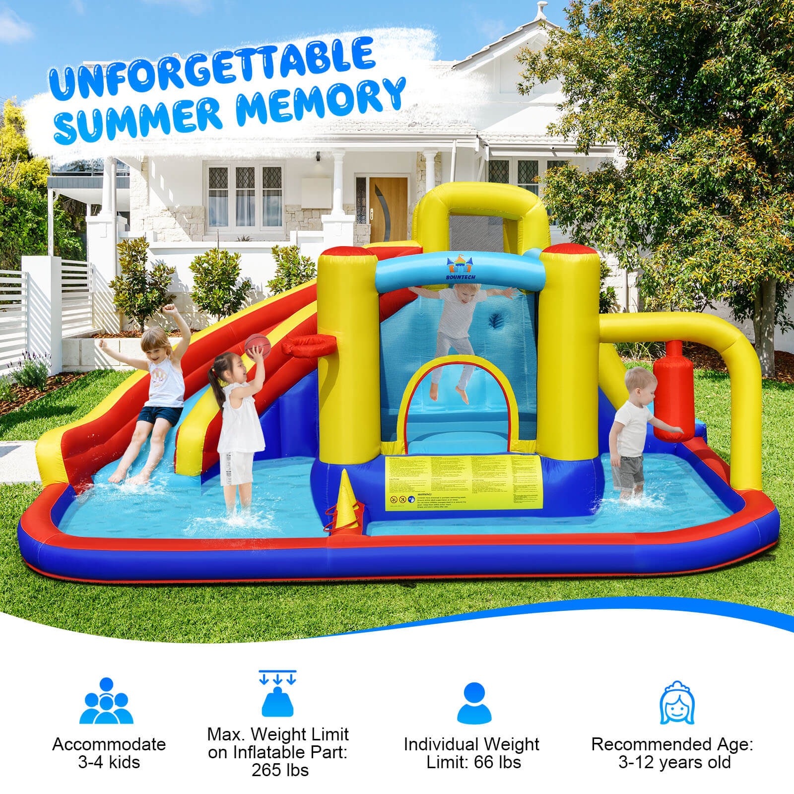 7-In-1 Inflatable Water Slide Bounce Castle, Splash Pool, Climbing Wall - Image 3