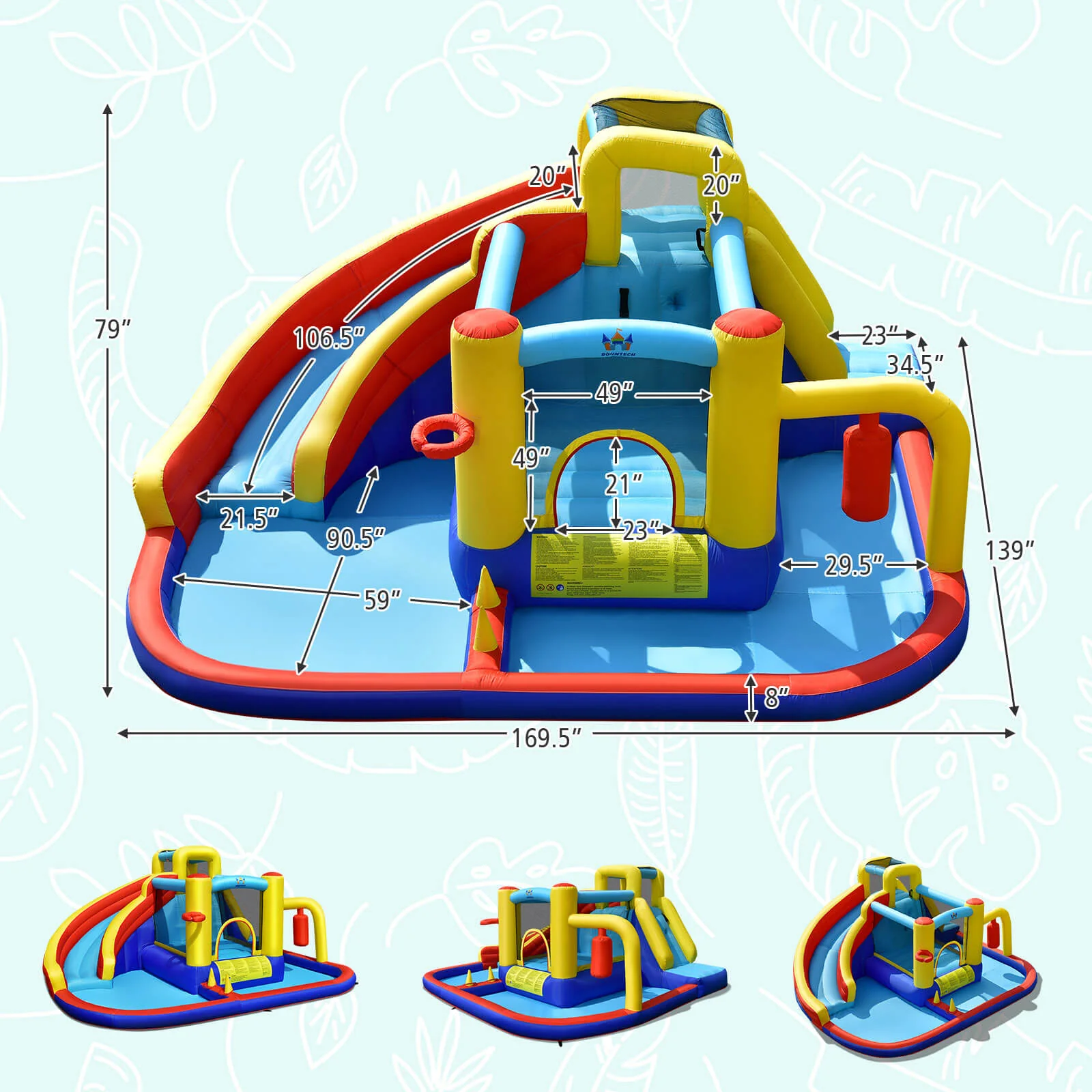 7-In-1 Inflatable Water Slide Bounce Castle, Splash Pool, Climbing Wall - Image 6
