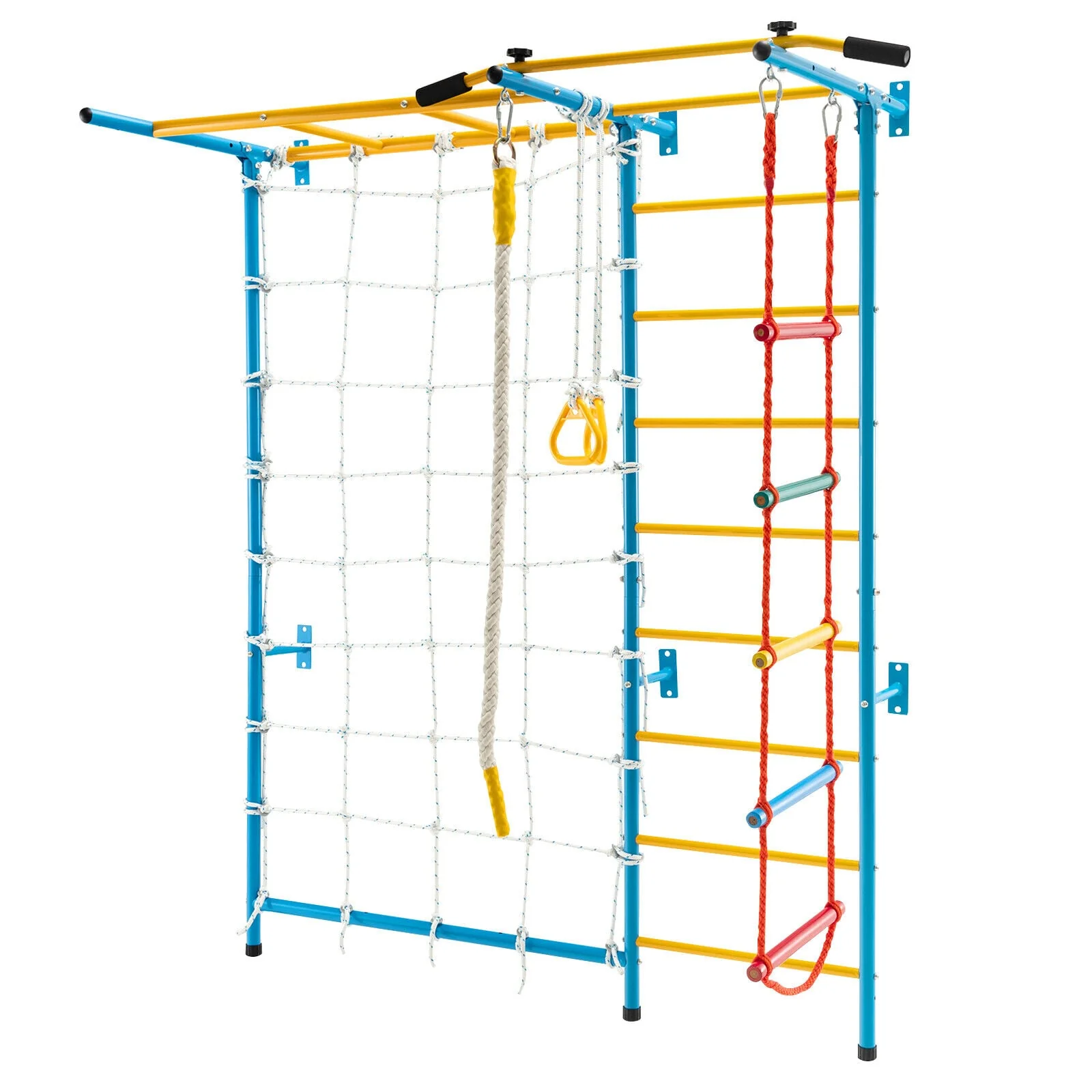 7 In 1 Kids Indoor Gym Playground, Swedish Wall Ladder, Yellow - Image 4