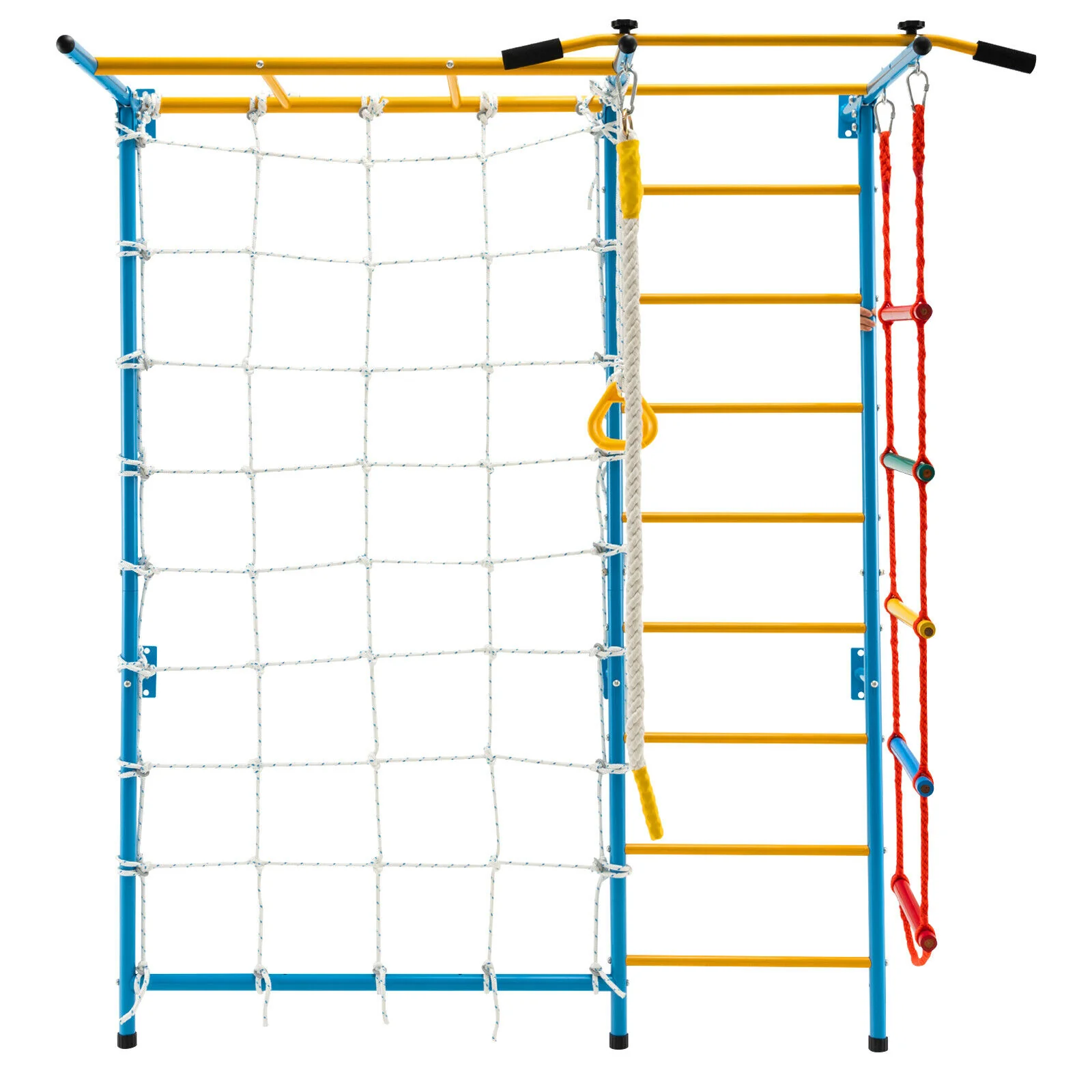 7 In 1 Kids Indoor Gym Playground, Swedish Wall Ladder, Yellow - Image 5