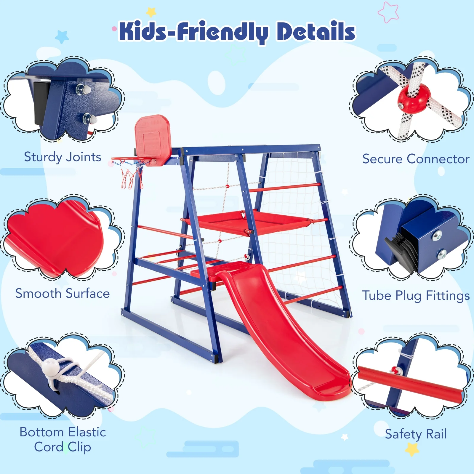 7-In-1 Metal Toddler Climbing Toys, 3-7 Years Old, Blue - Image 10