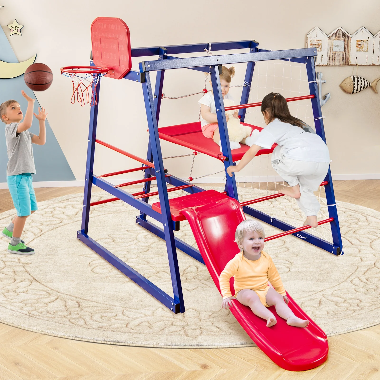 7-In-1 Metal Toddler Climbing Toys, 3-7 Years Old, Blue - Image 2