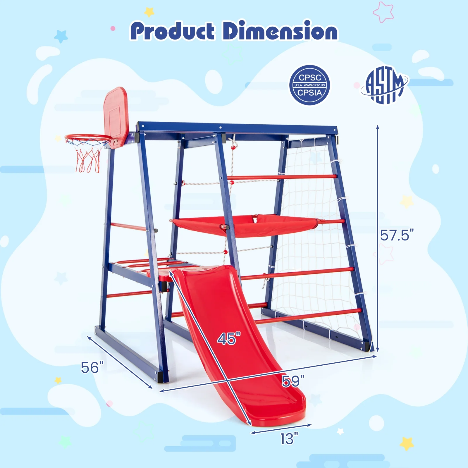 7-In-1 Metal Toddler Climbing Toys, 3-7 Years Old, Blue - Image 6