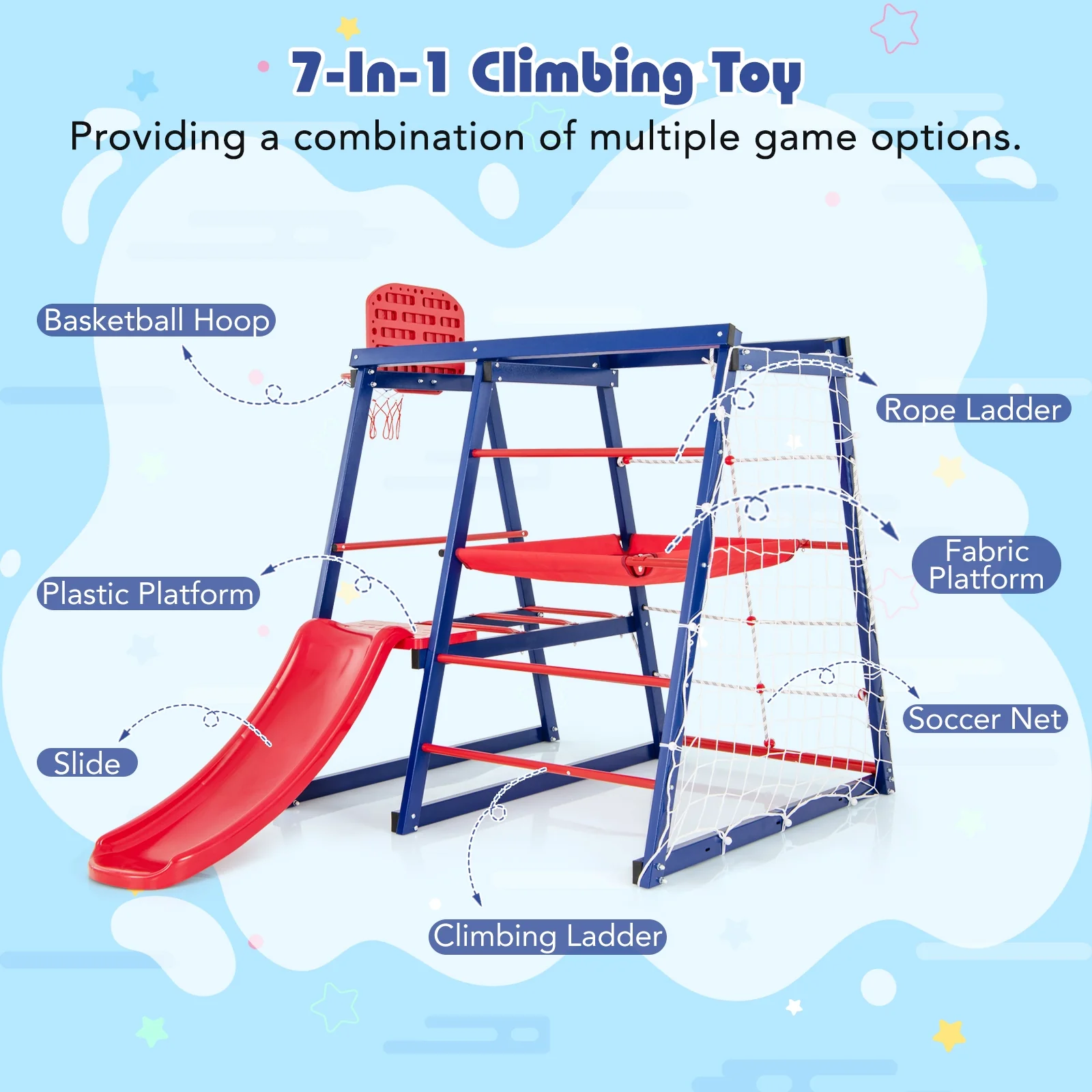 7-In-1 Metal Toddler Climbing Toys, 3-7 Years Old, Blue - Image 7