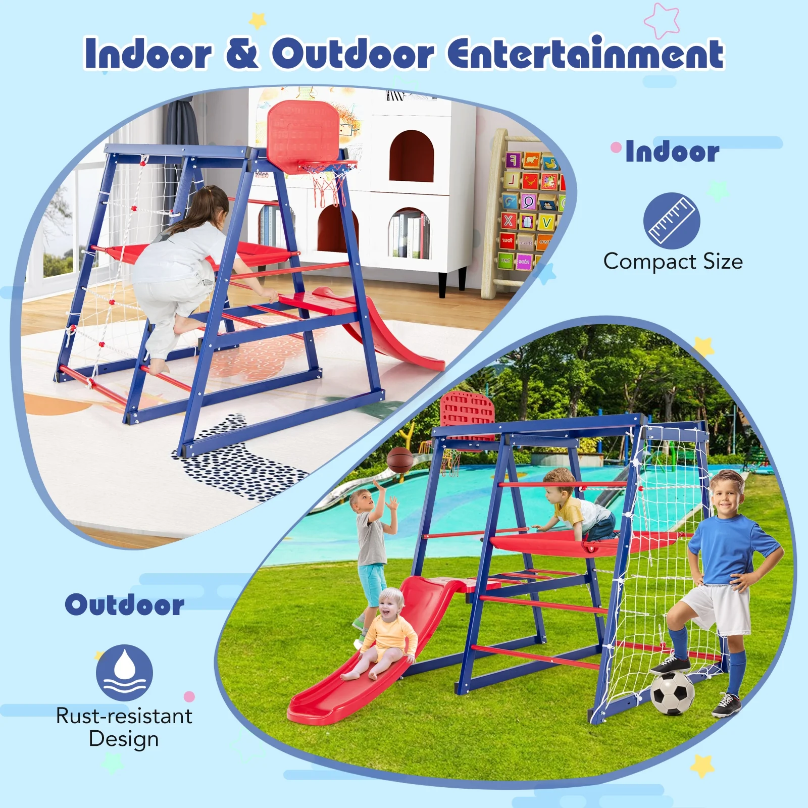 7-In-1 Metal Toddler Climbing Toys, 3-7 Years Old, Blue - Image 9