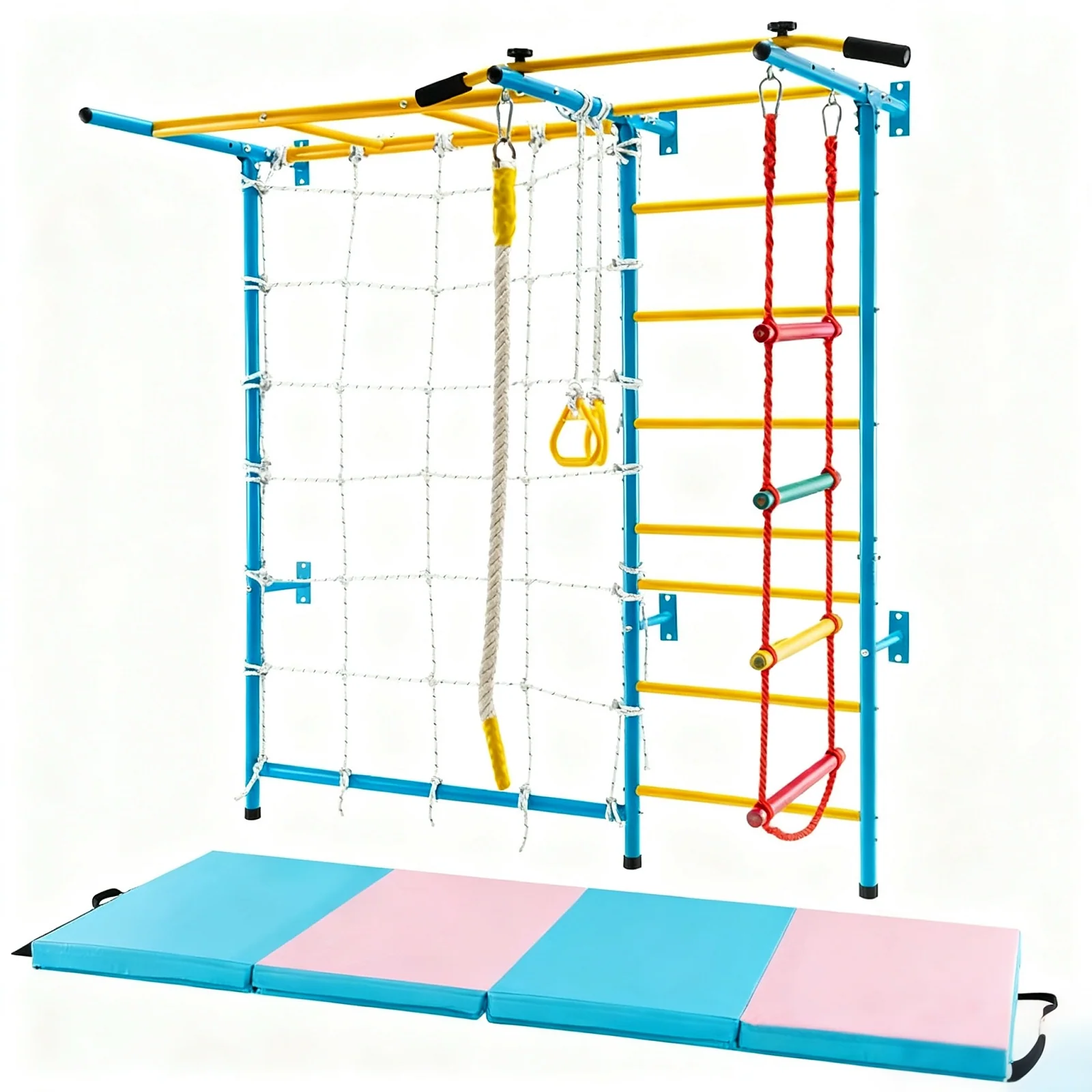 7-In-1 Swedish Ladder With Folding Gymnastics Mat, Blue