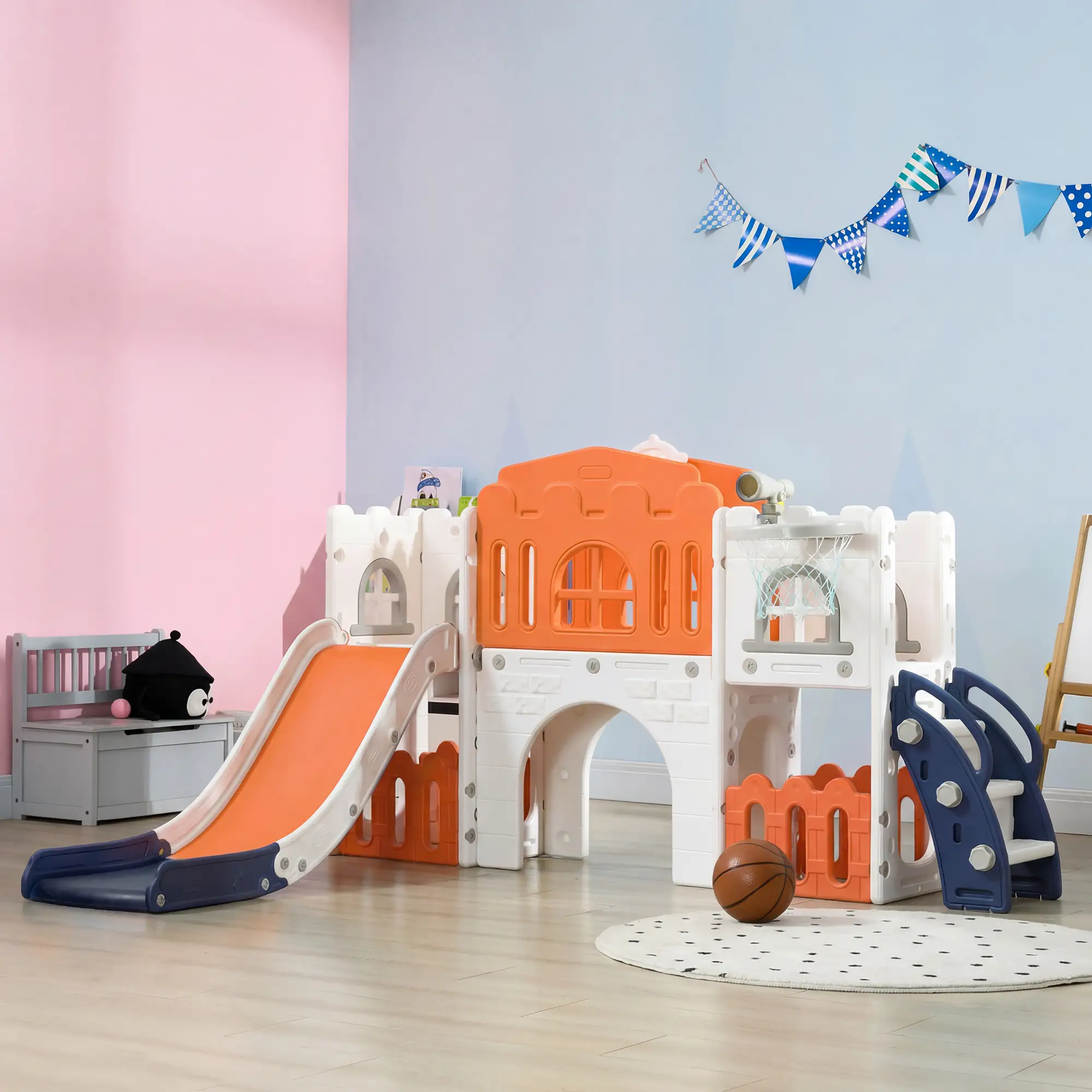 7 In 1 Toddler Slide, Basketball Hoop, Climber, Orange - Image 8