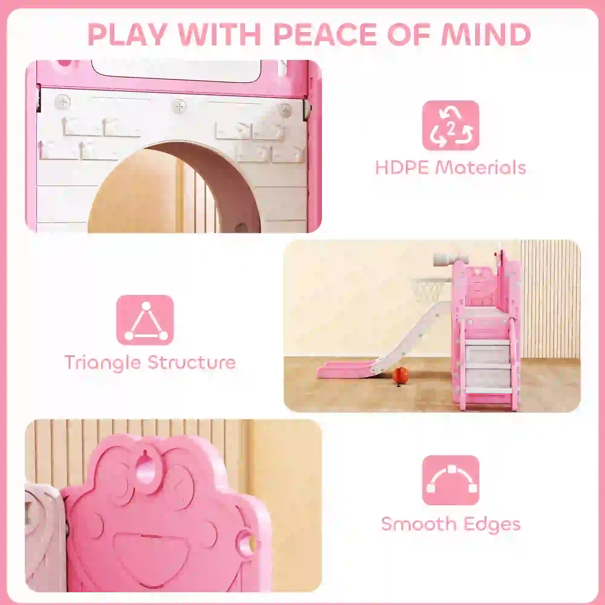7 In 1 Toddler Slide With Basketball Hoop, Climbing Frame, Telescope, Drawing Board, Storage Box, Pink - Image 6
