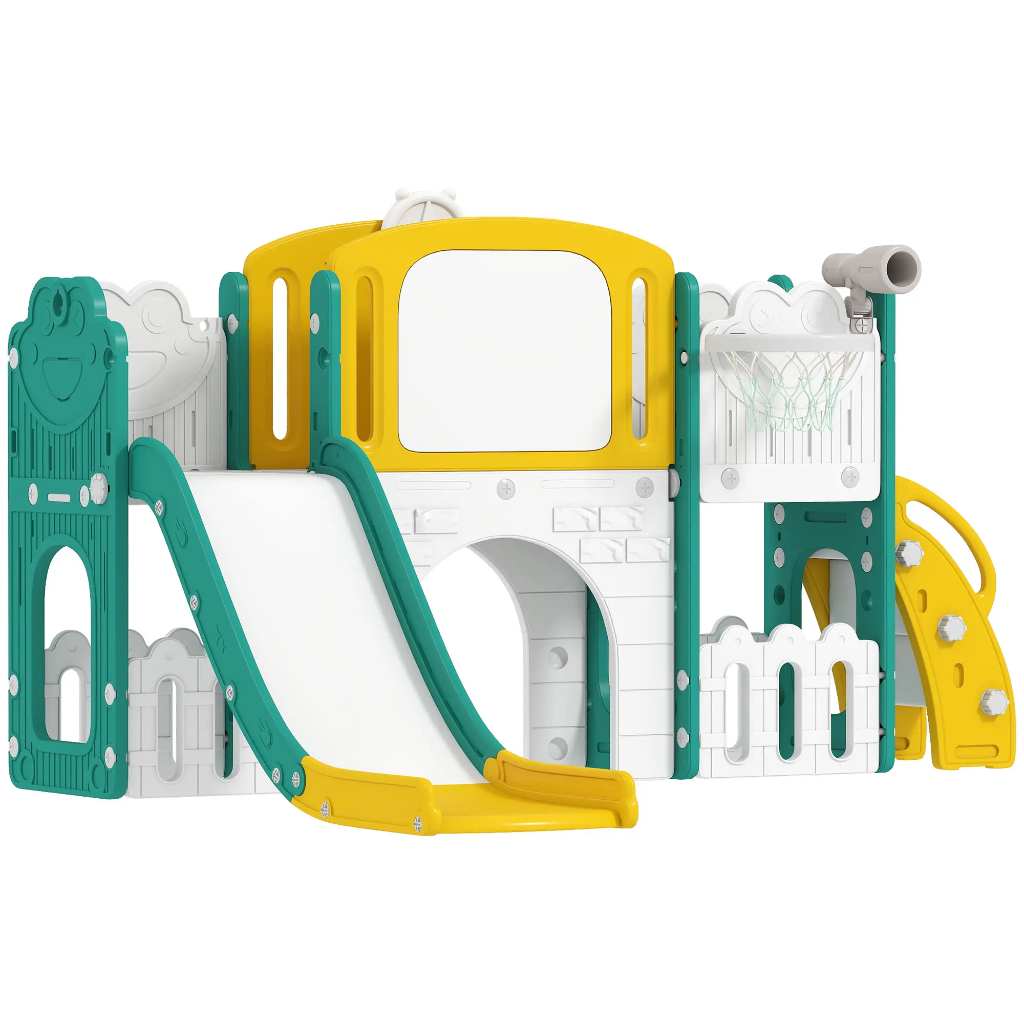 7-in-1 Toddler Slide With Basketball Hoop, Yellow
