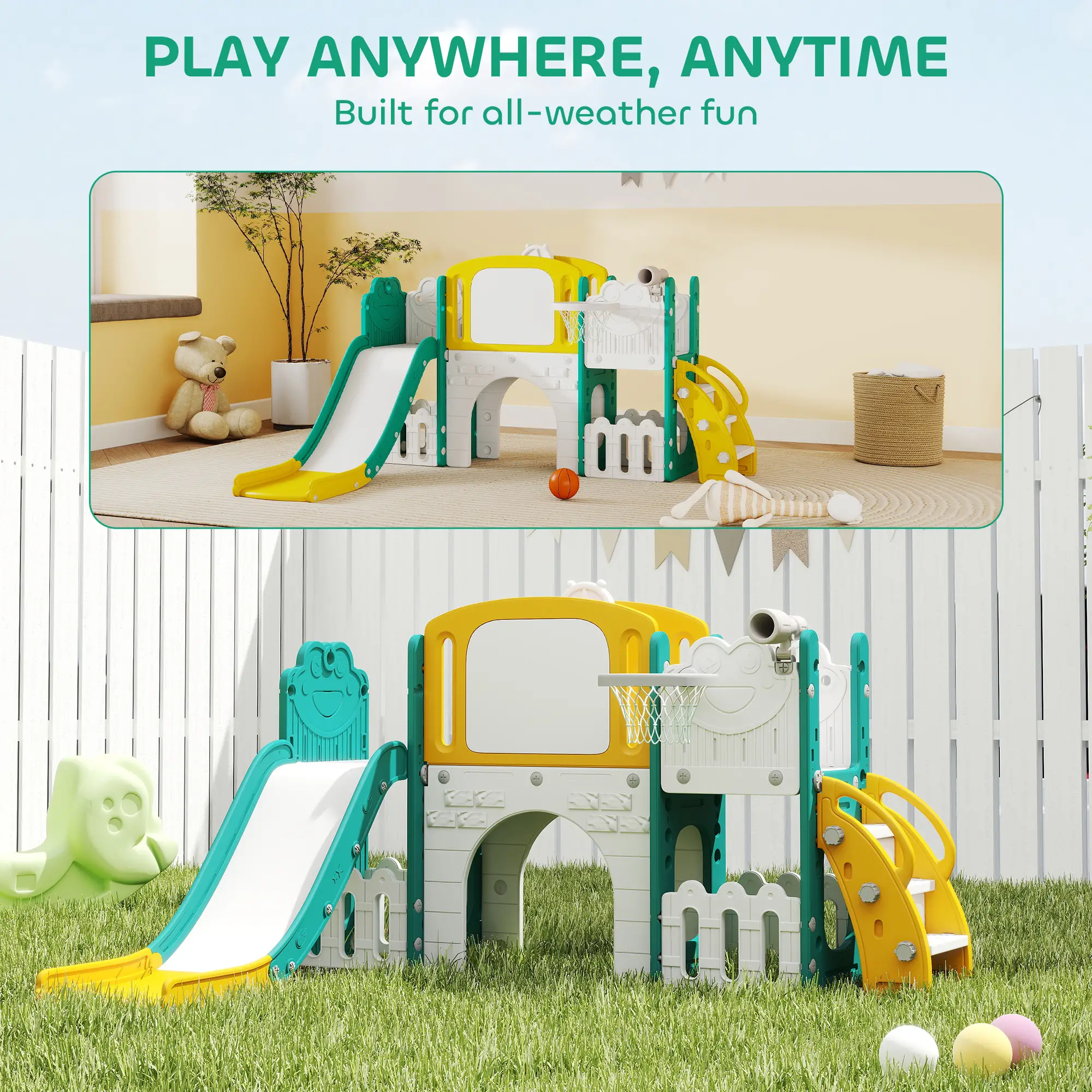 7-in-1 Toddler Slide With Basketball Hoop, Yellow - Image 7